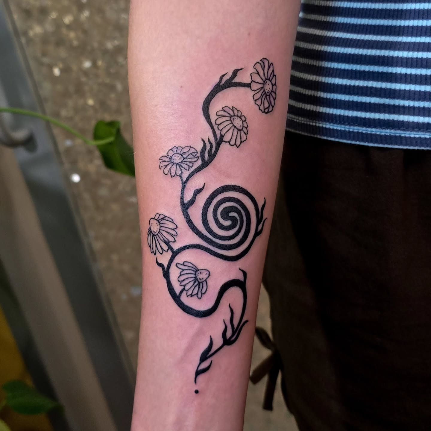 Flower vine black and grey tattoo on the forearm by Hope 🌙, Cincinnati
