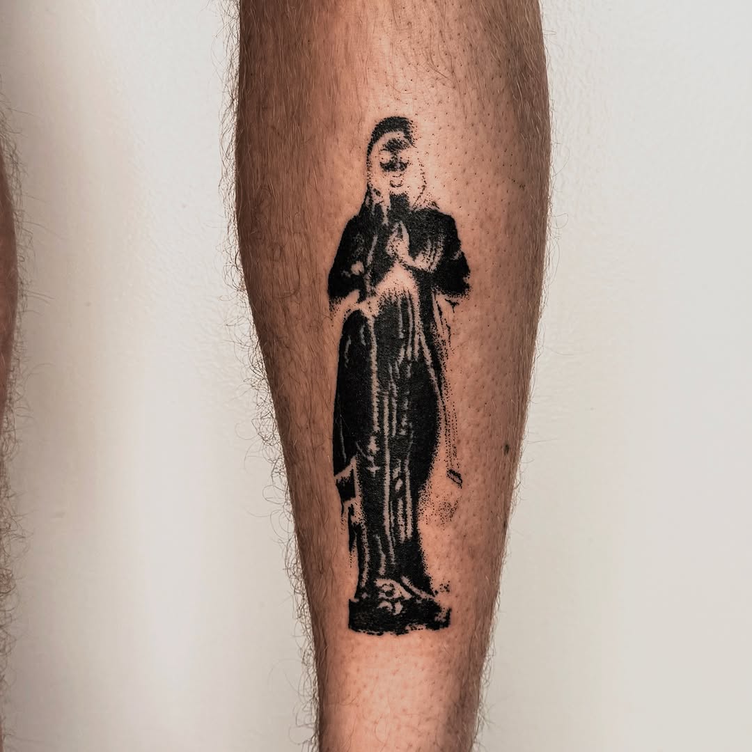 Tattoo by @handpokeforever — black_and_grey