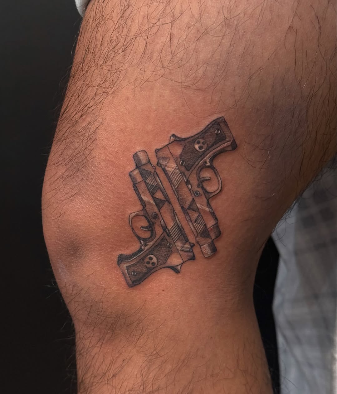 Two pistols minimalist tattoo on the forearm by dewduls :), Berkeley, California