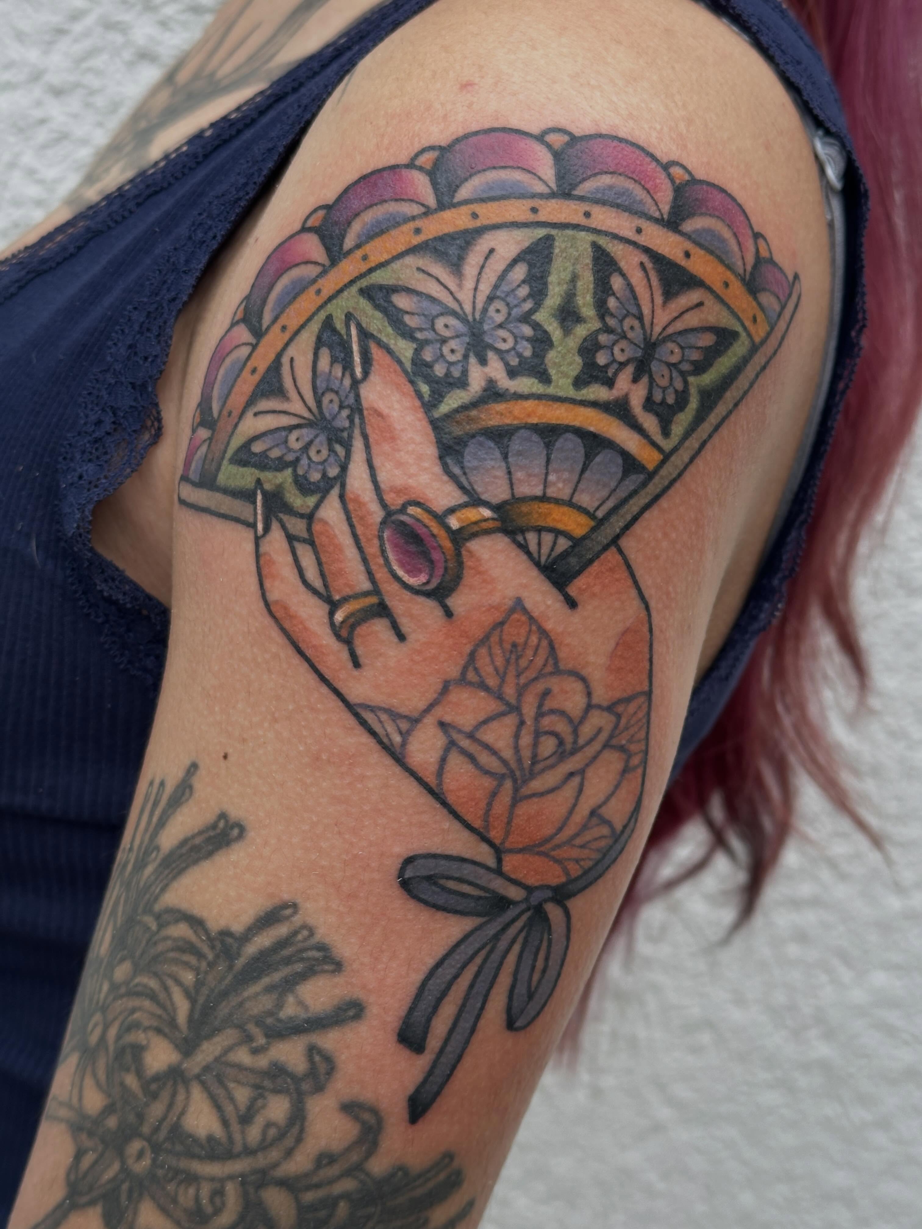 Tattoo by @ginnymarietattoos — watercolor, geometric