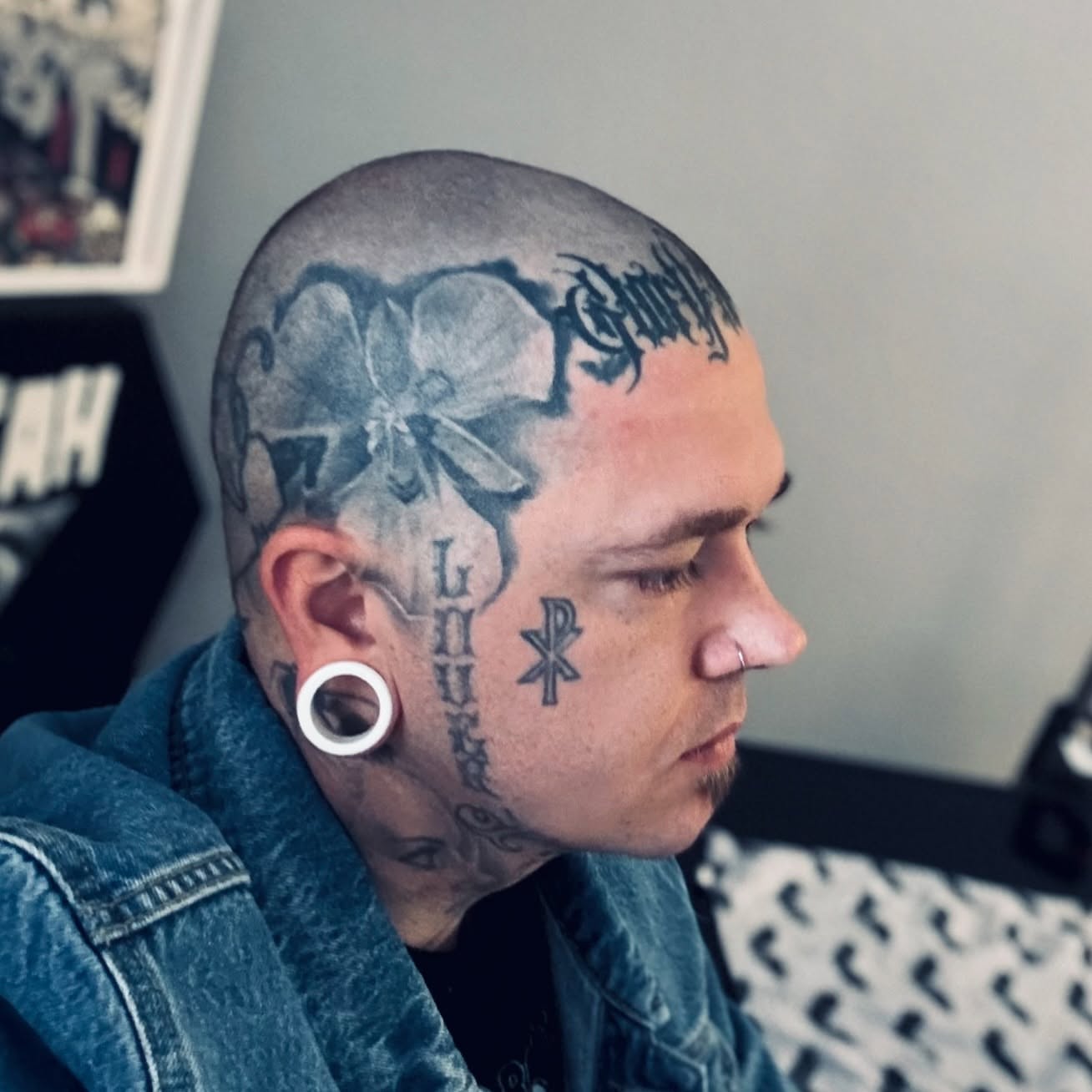 Skull and crossbones black and grey tattoo on the head by 🦇𝖀𝖙𝖆𝖍🦇, Las Vegas, Nevada