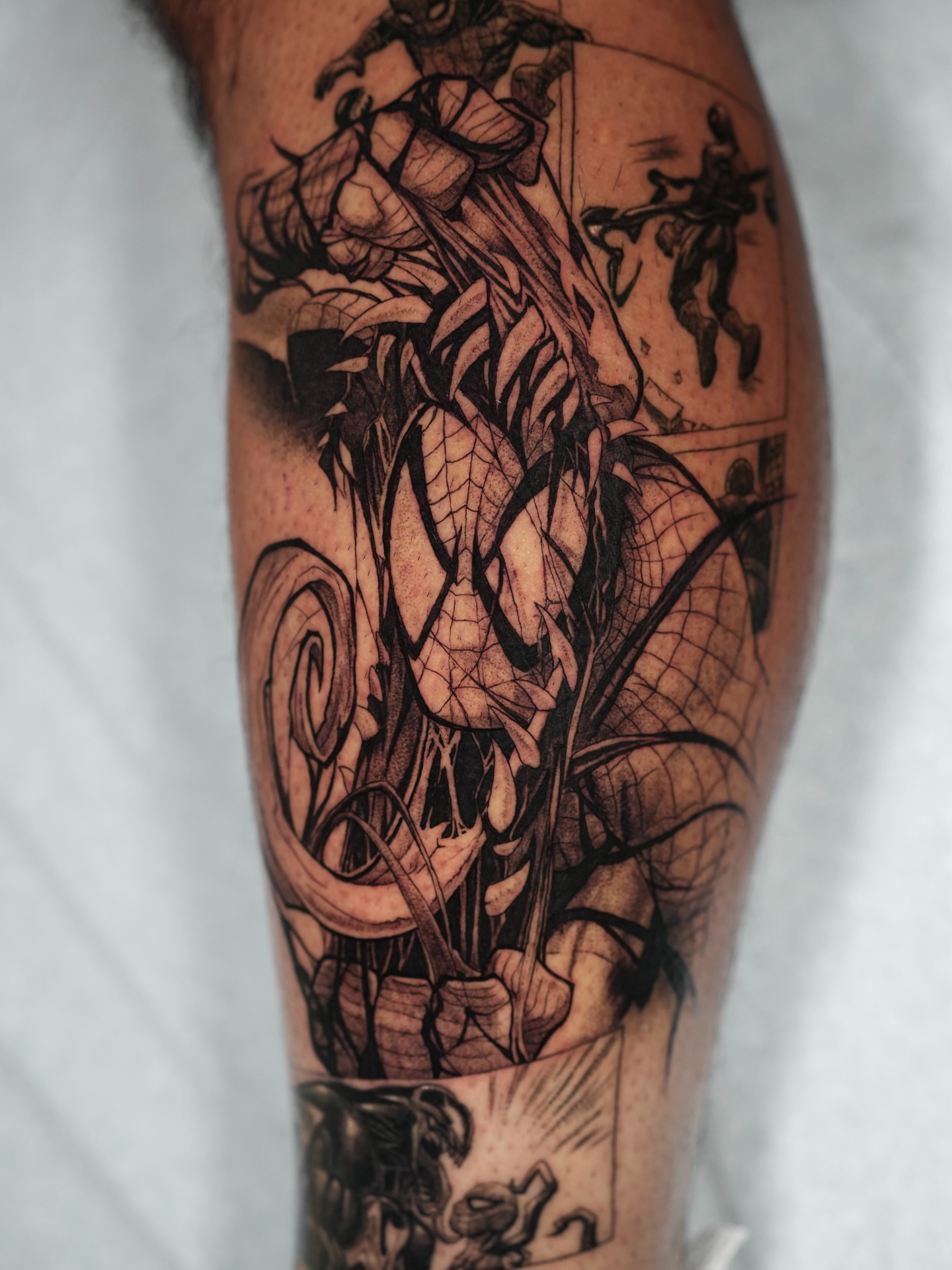 Demon with wings dotwork tattoo on the forearm by Dotwork