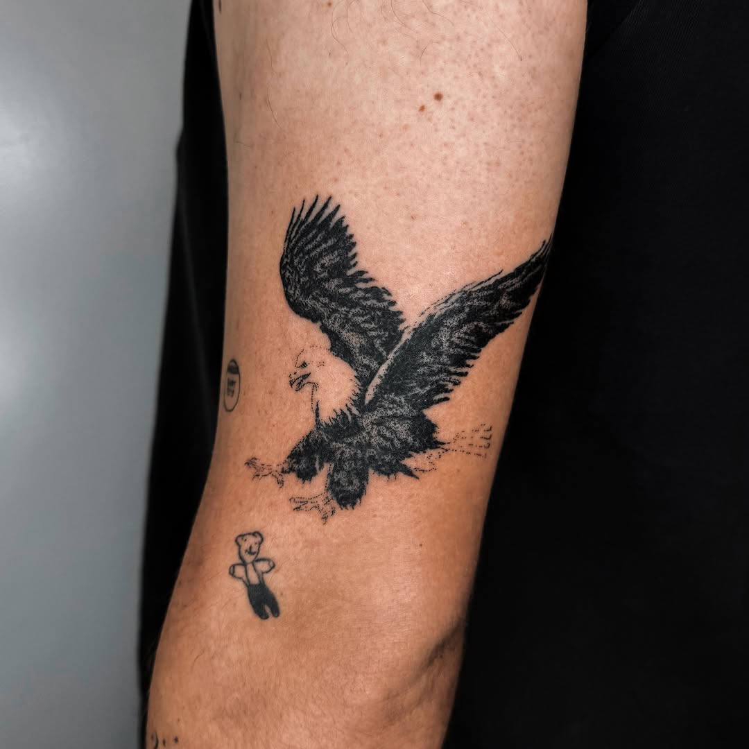 Eagle black and grey tattoo on the forearm by Javier  Darder 𓃭𓀠✬✹☄︎❁☠︎³³