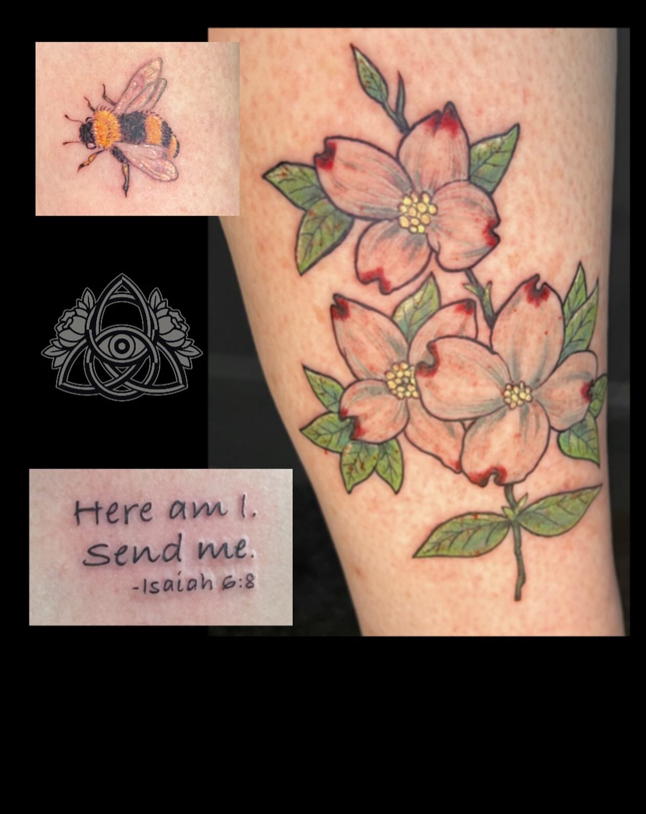 Dogwood flowers realism tattoo on the thigh by Michael - Tattoo Garden Everett, Everett, Washington