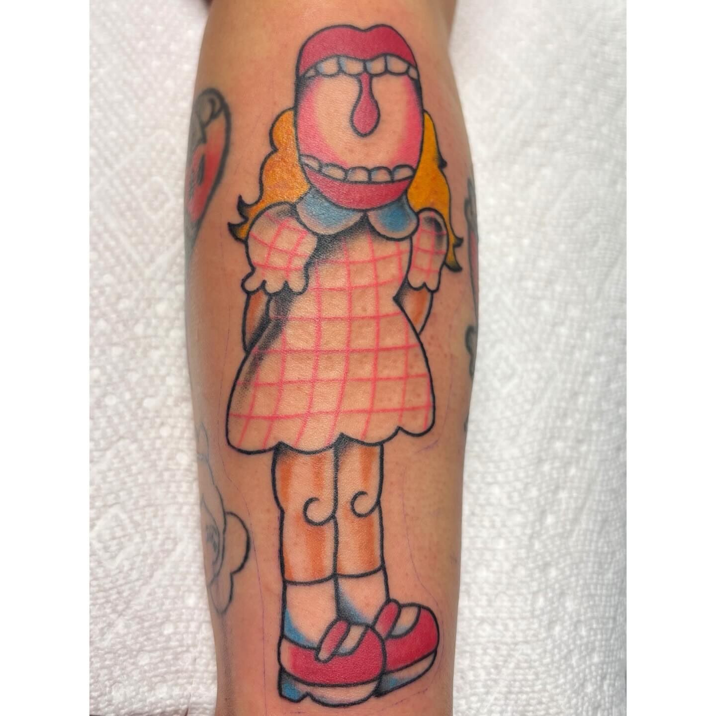 Cartoon girl American traditional tattoo on the forearm by ❁ Tat2friend ❁