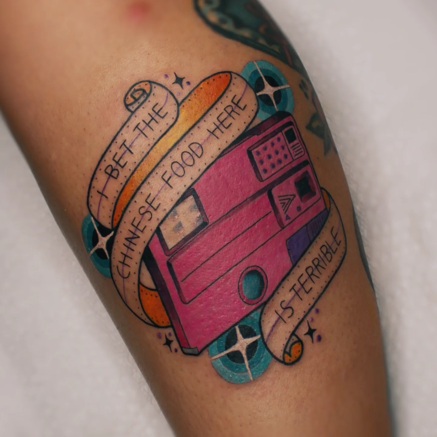 Food truck American traditional tattoo on the forearm by ᴍɪʟᴀ ꜱᴀꜱɪᴇᴛᴀ