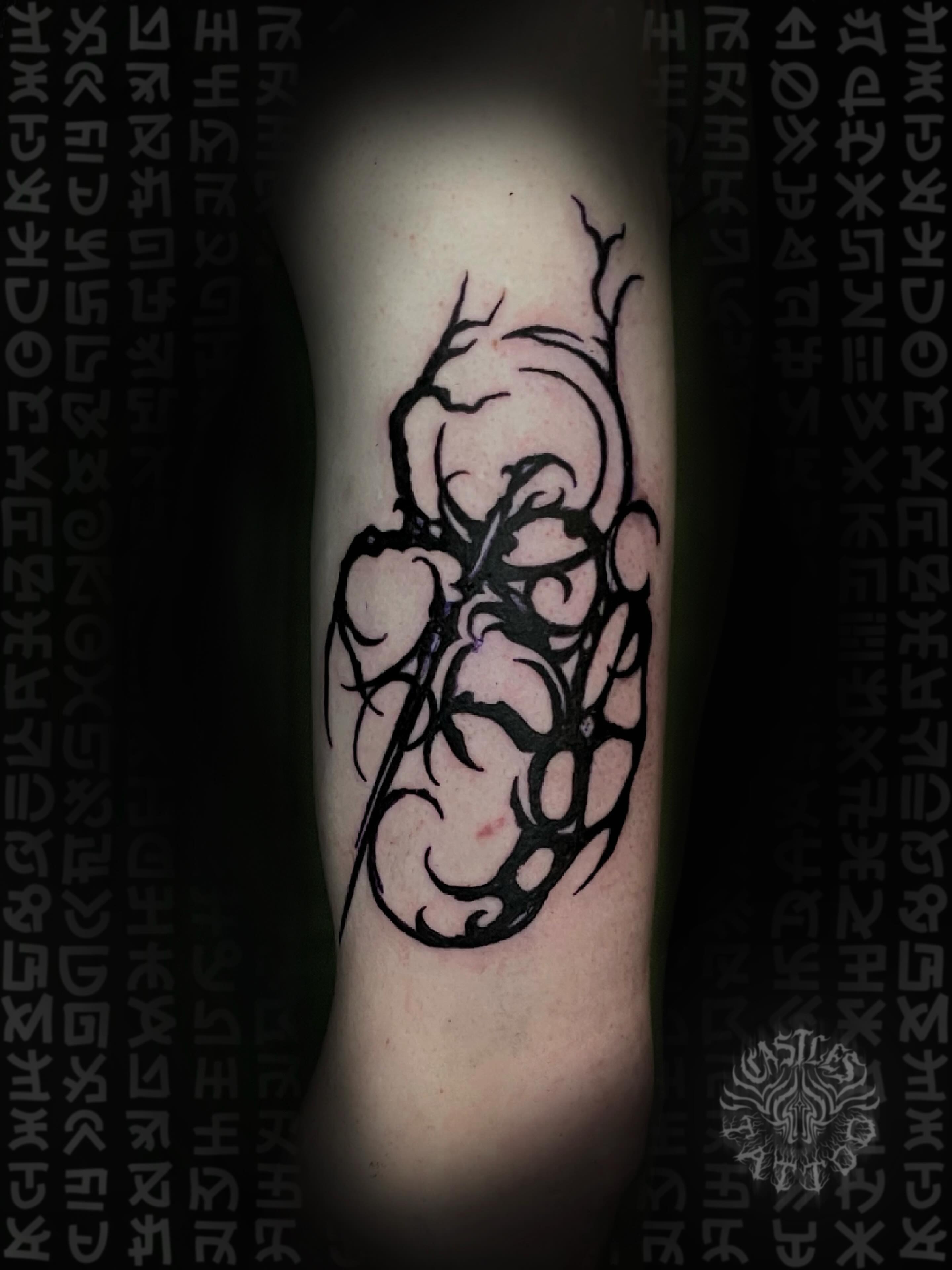 Heart black and grey tattoo on the forearm by Erin Portland Tattoo Artist