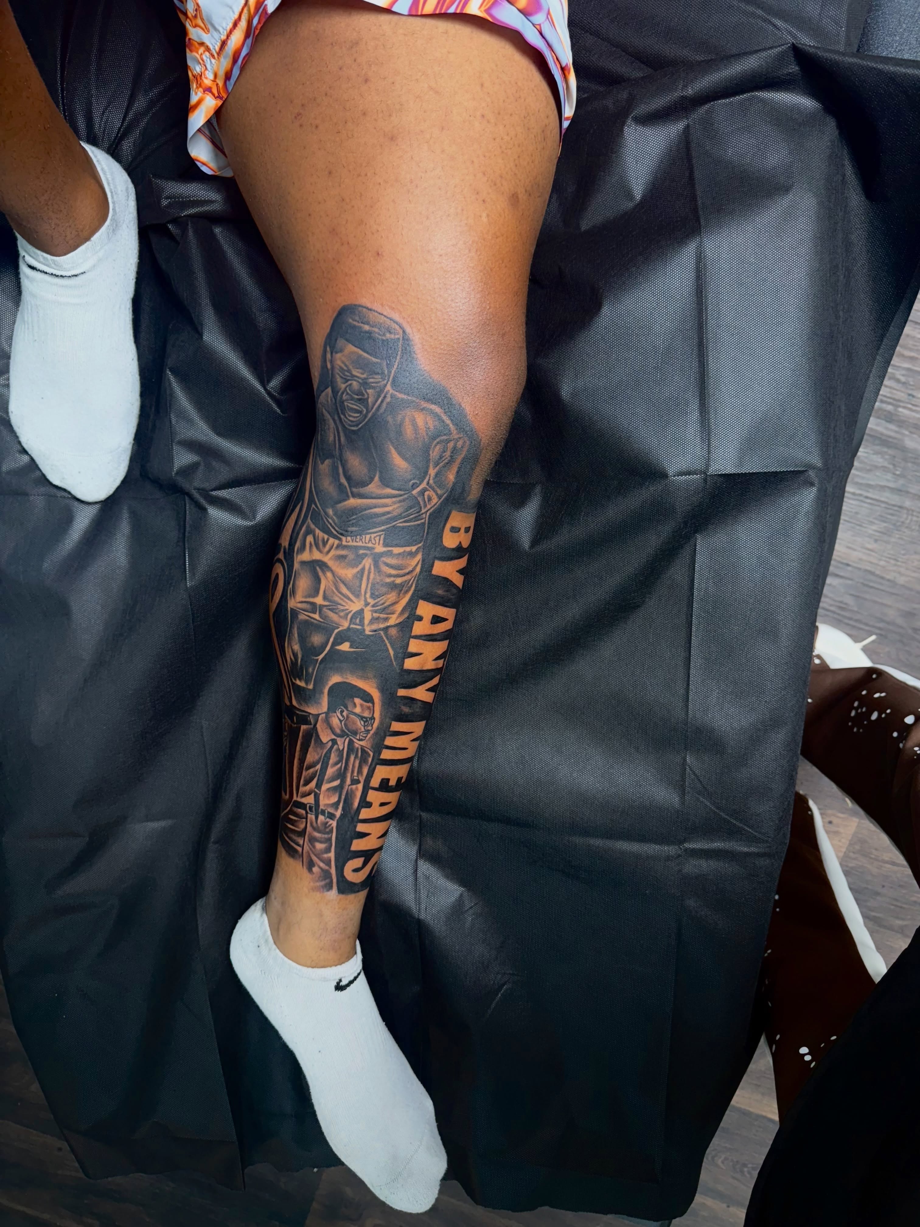 Boxing scene American traditional tattoo on the forearm by Deonte Dwayne Durham