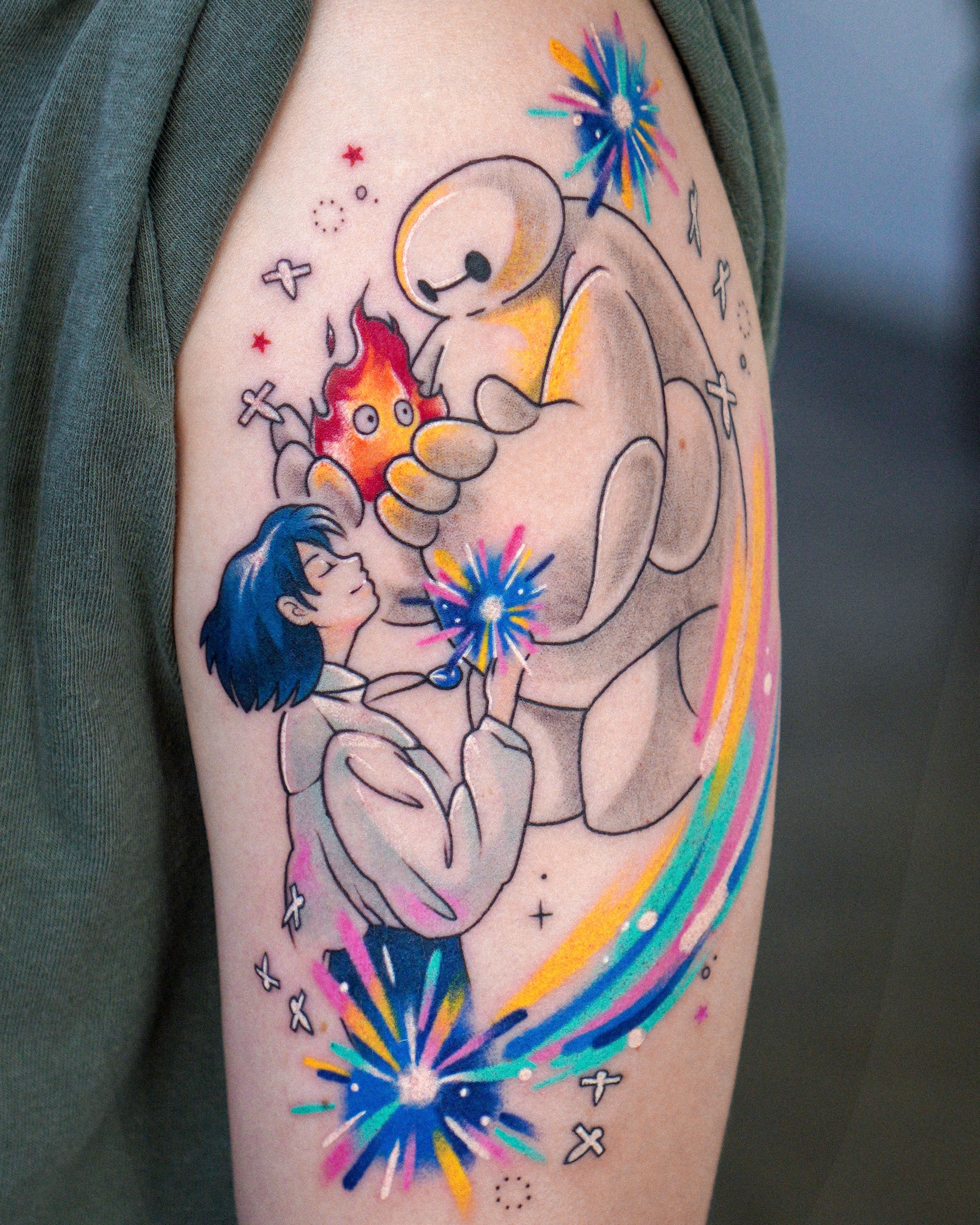 Big Hero 6 characters anime tattoo on the upper arm by Eden