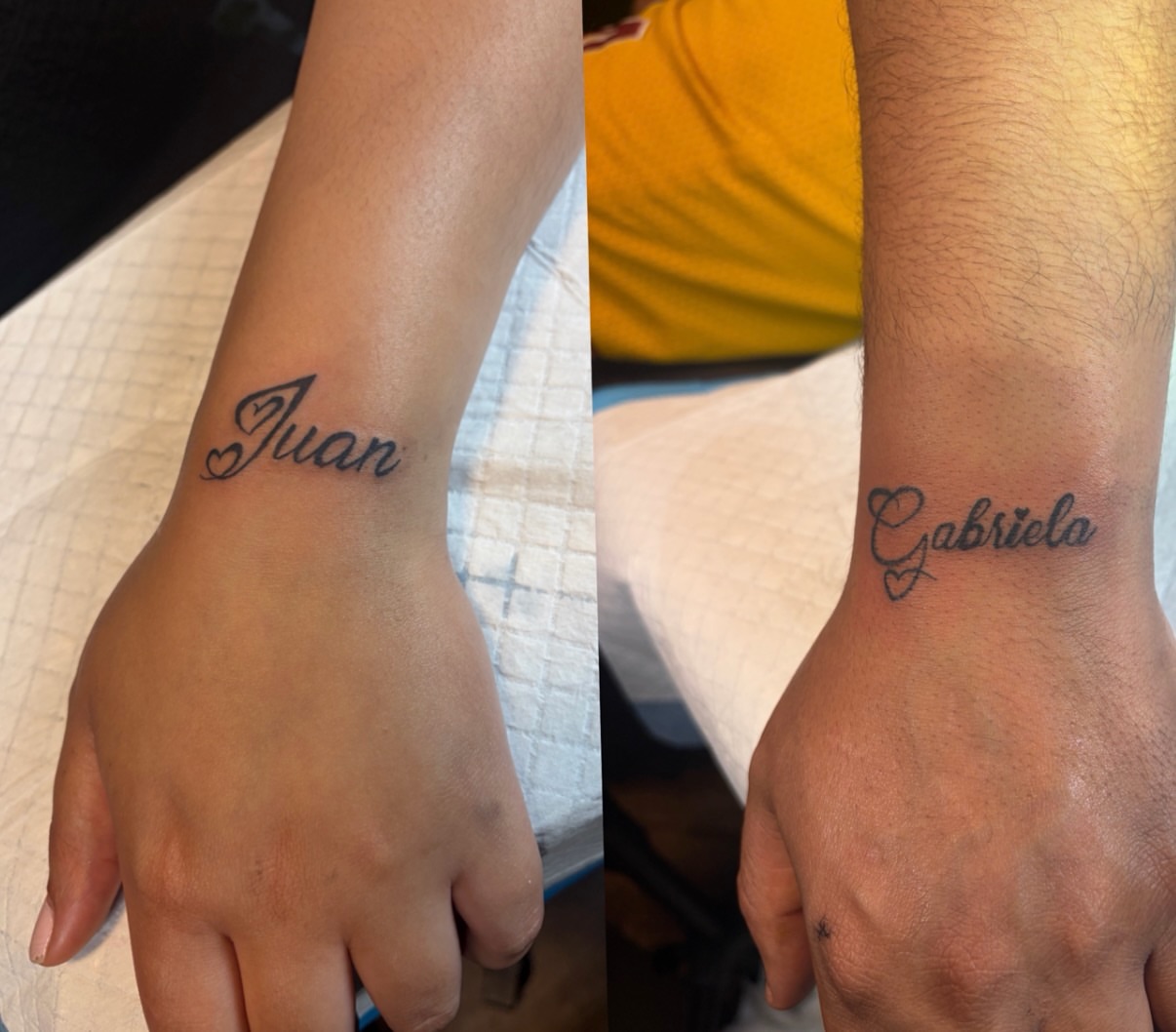 Names lettering script tattoo on the forearm by Khemar InspiredByLife 🇯🇲
