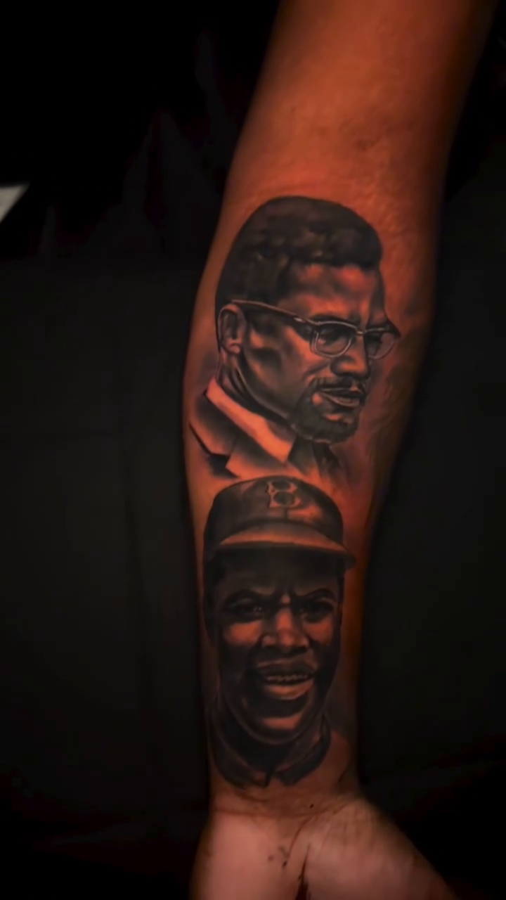 Malcolm X and Jackie Robinson realism tattoo by Lucky Lefty