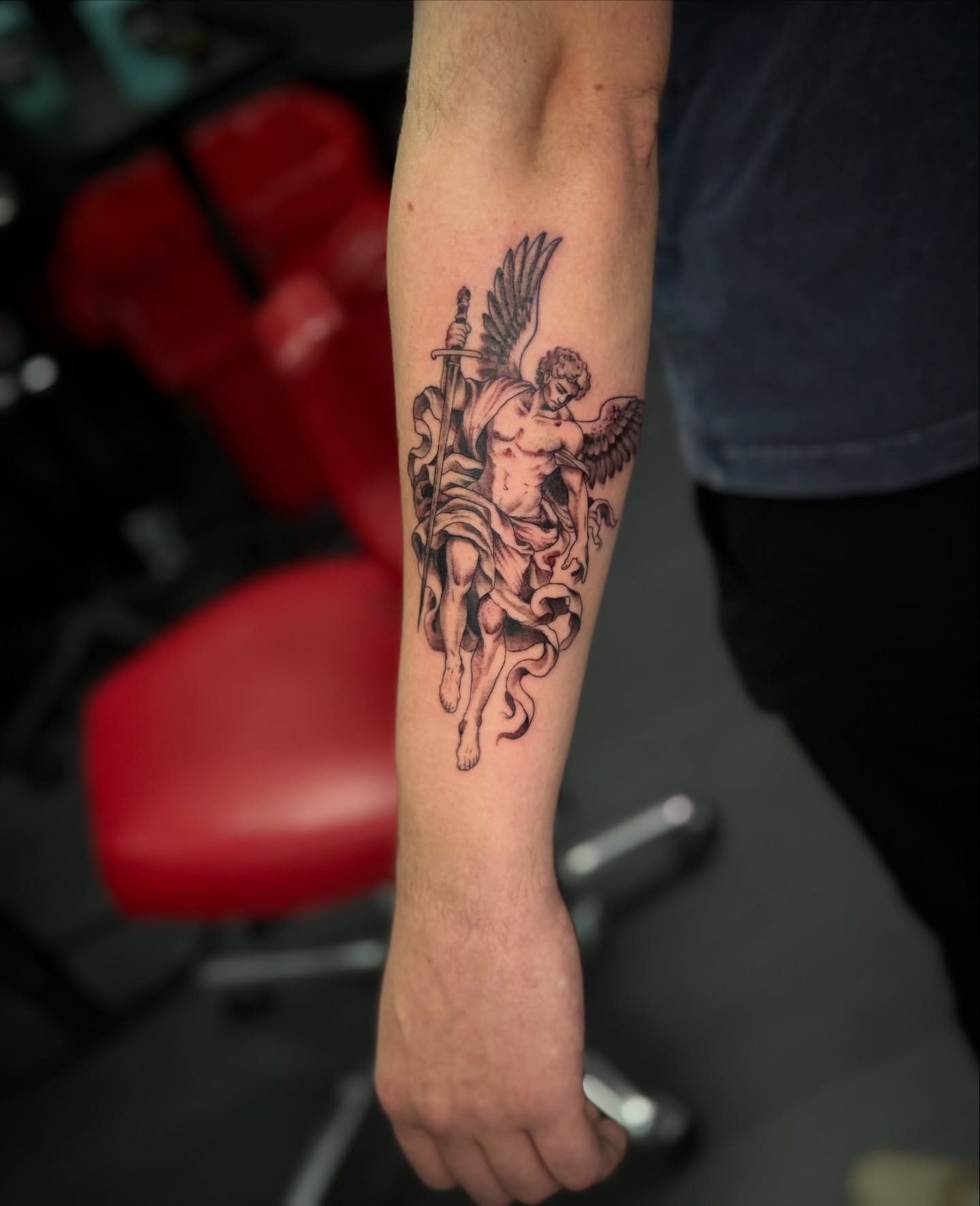 Tattoo by @erinmorbidtattoo — black_and_grey