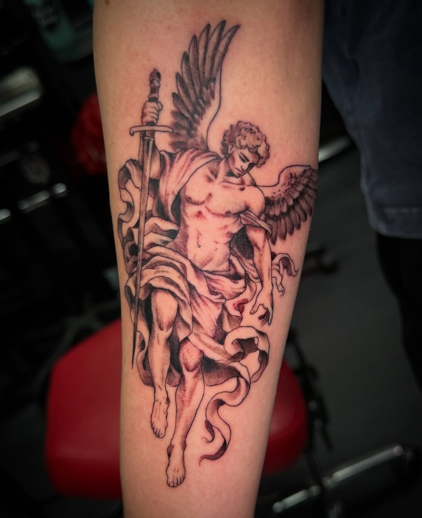 Tattoo by @erinmorbidtattoo — black_and_grey