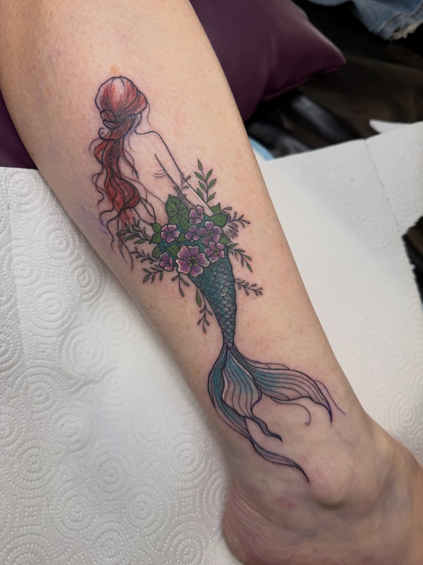 Mermaid new school tattoo on the forearm by Dani Fried Tattoos
