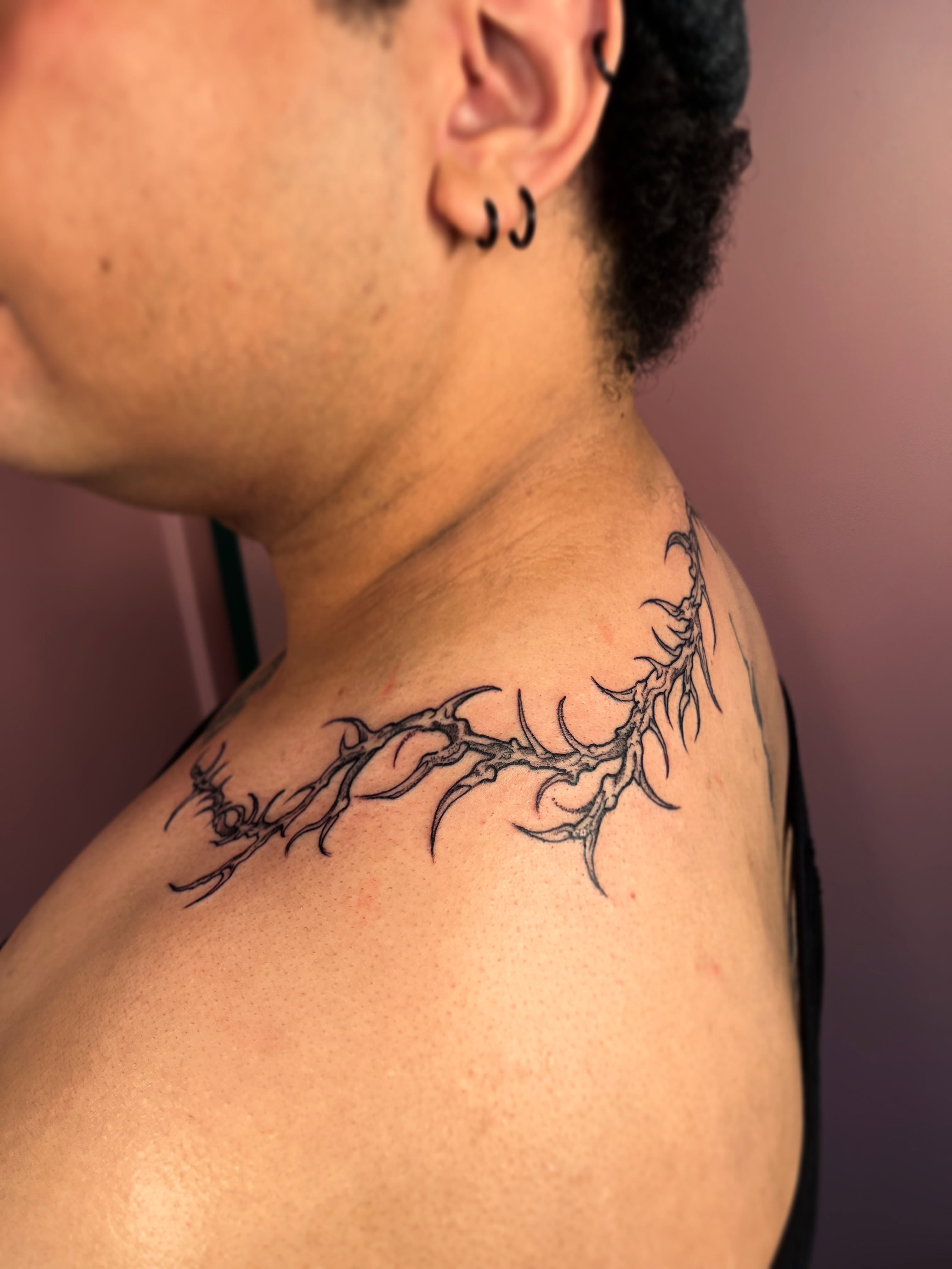 Thorn crown black and grey tattoo on the shoulder by Allyson Blessing Tattoos