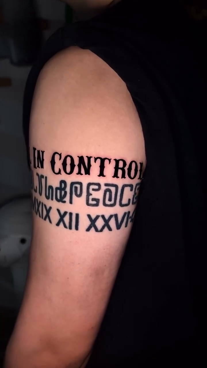 All in control heal there Chicano tattoo on the upper arm by 🤍# sanniii_au.🖇️