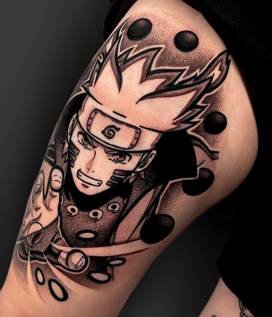 Tattoo by @a.v.tattoos — anime, dotwork