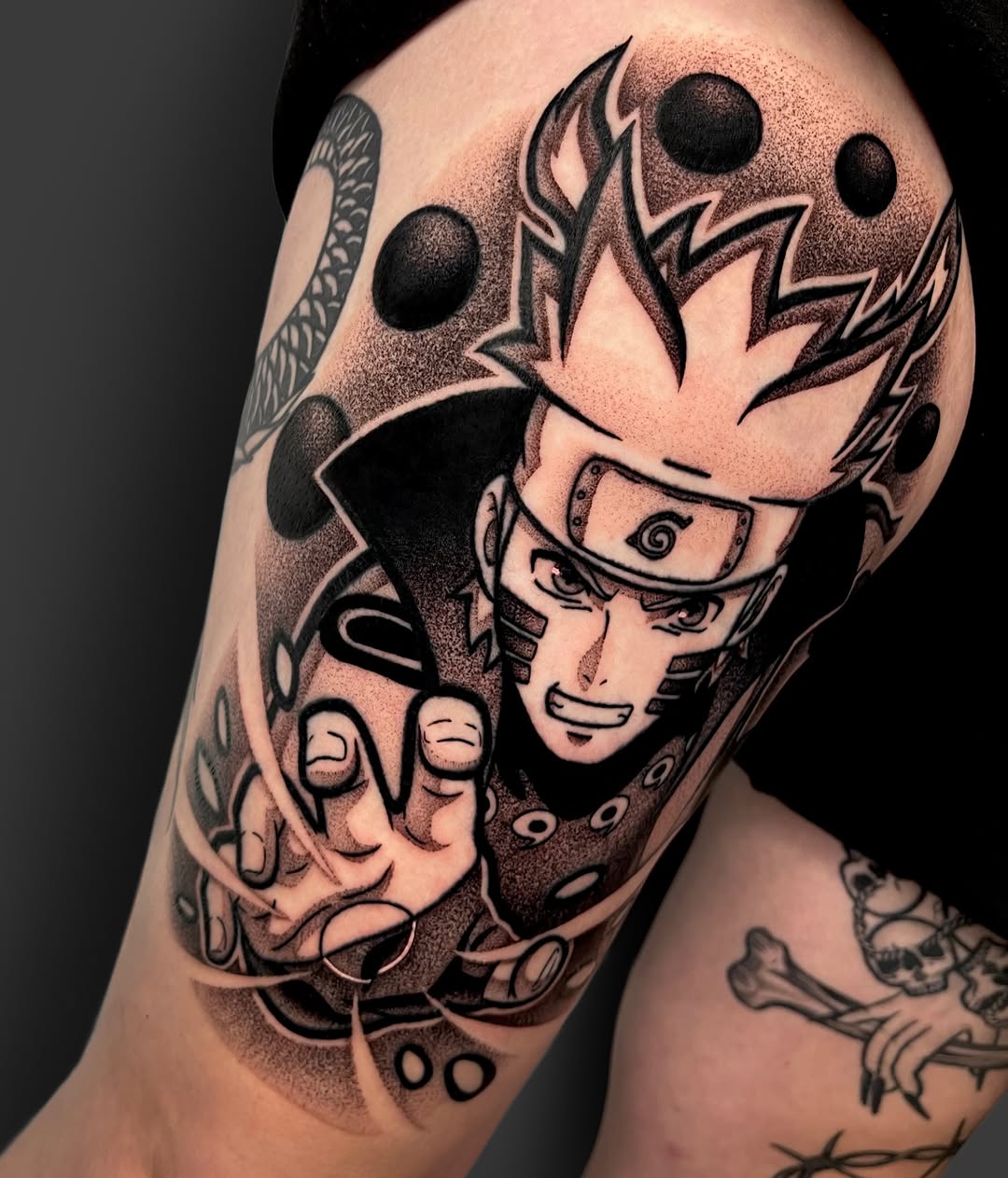 Tattoo by @a.v.tattoos — anime, dotwork