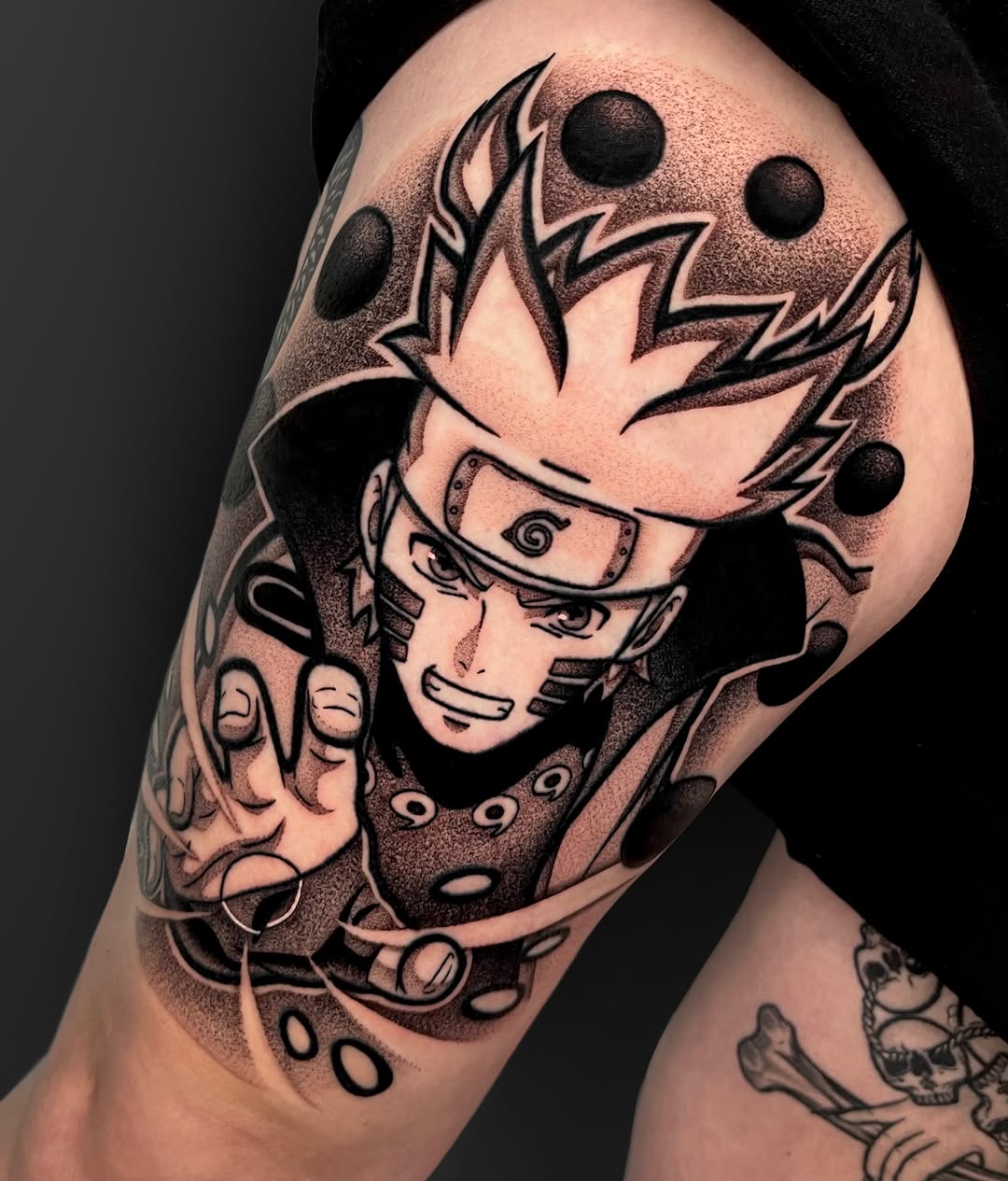 Tattoo by @a.v.tattoos — anime, dotwork