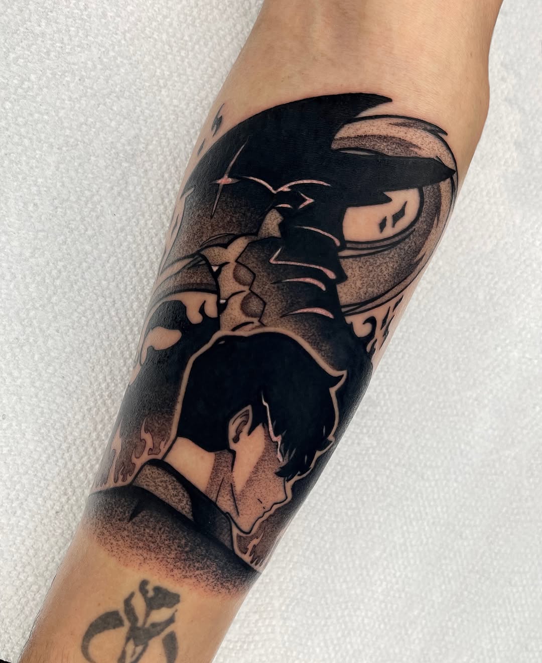 Tattoo by @a.v.tattoos — anime, black_and_grey