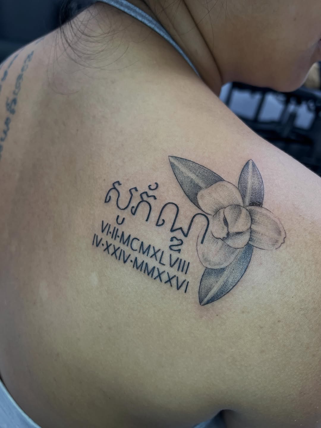 Tattoo by @tattoobydaphne — lettering_script, black_and_grey