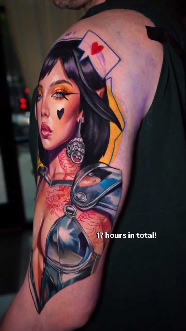 Nurse with armor realism tattoo by Daria Pirojenko
