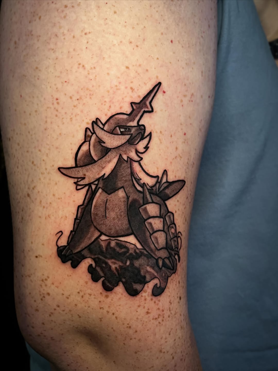 Tattoo by @jakenissart — anime, black_and_grey