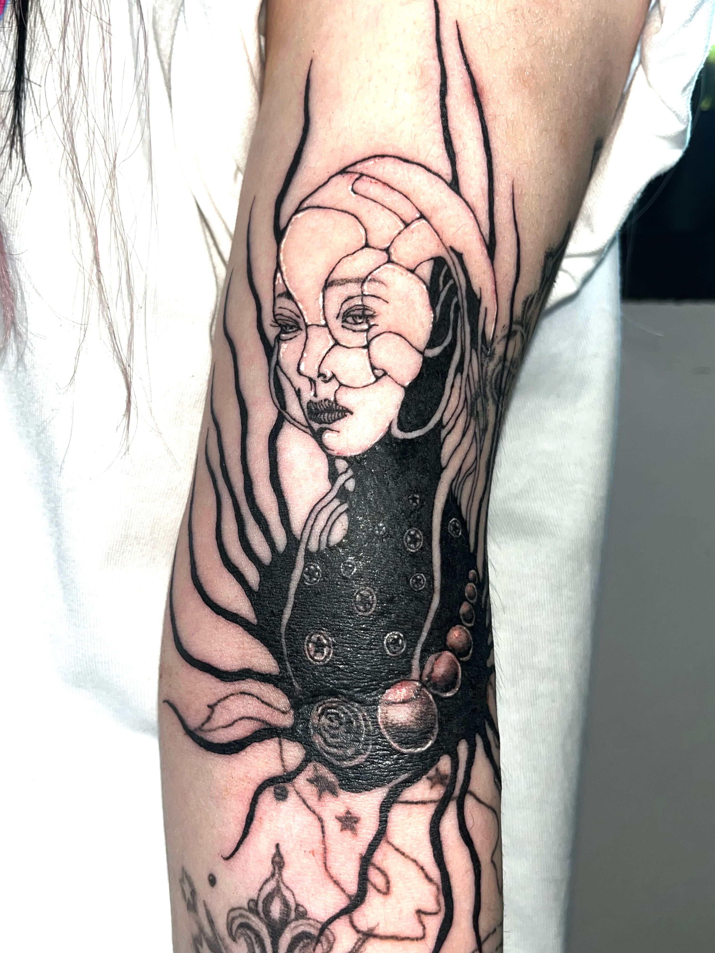 Tattoo by @ssssssssssim5 — black_and_grey, surrealism