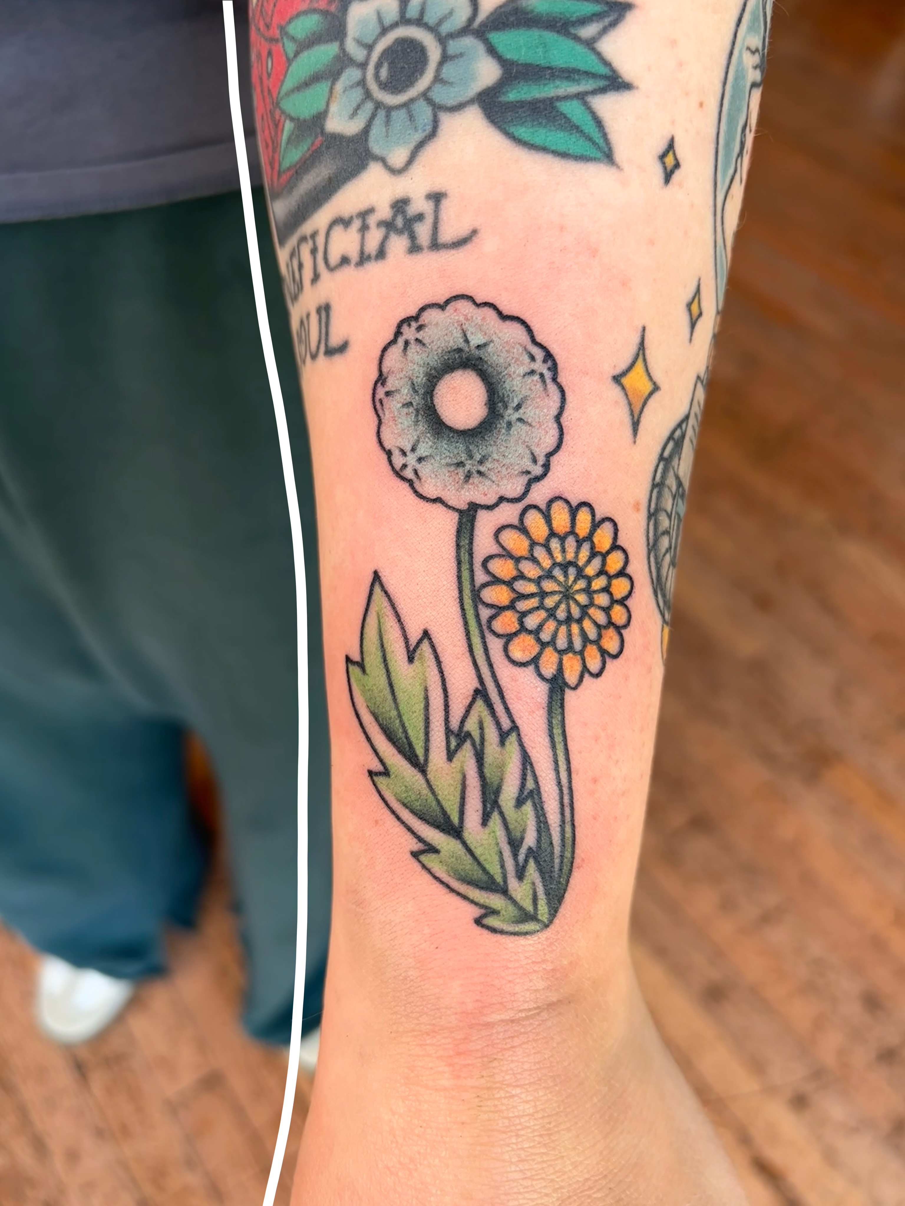Flowers new school tattoo on the forearm by Emmy Stepien