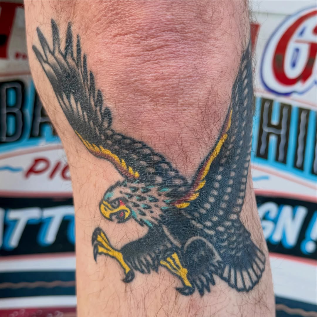 Eagle American traditional tattoo on the forearm by Max mogstad