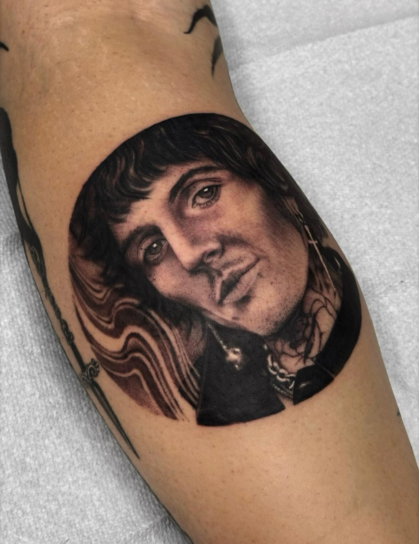 Portrait realism tattoo on the forearm by ☠︎ Mikayla Benson  ☠︎