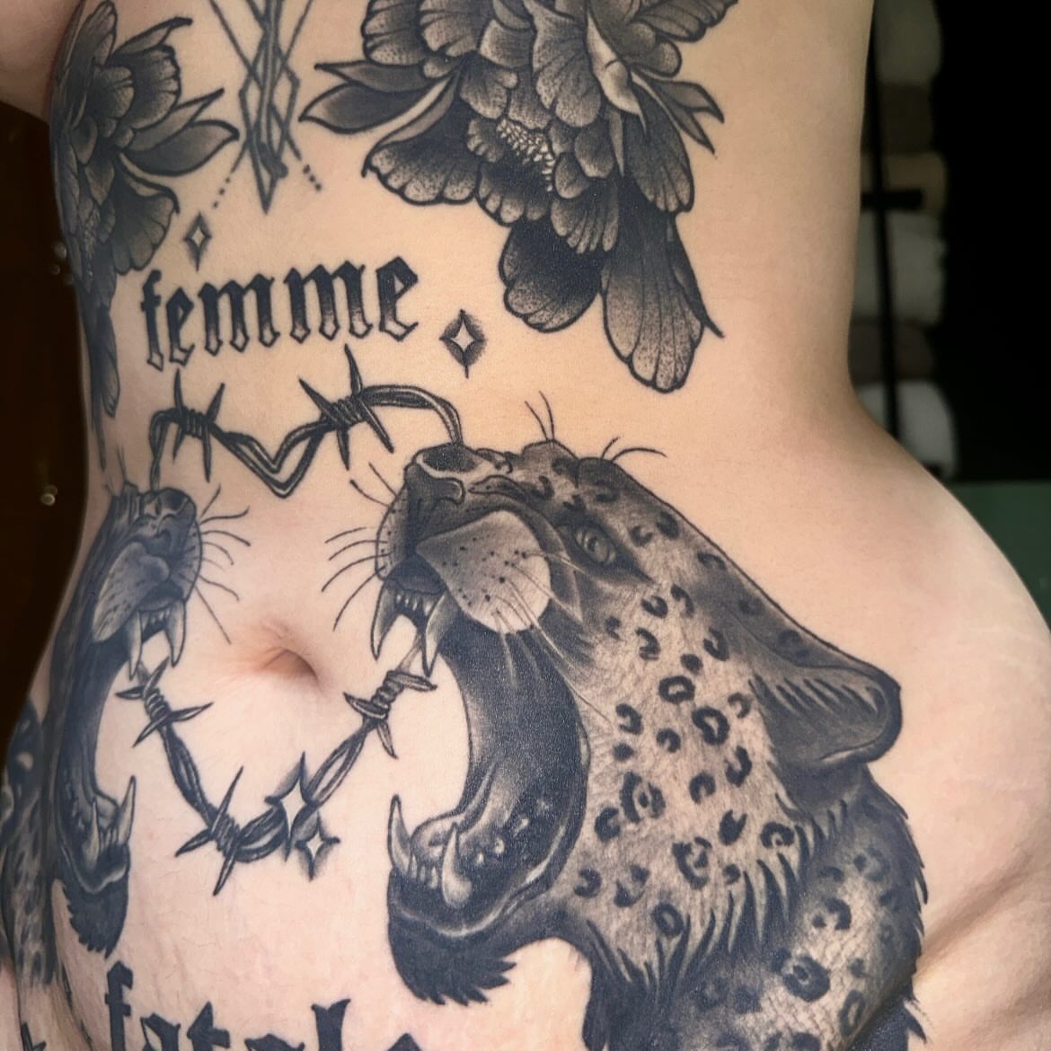 Tattoo by @rottenronnietattoos — black_and_grey