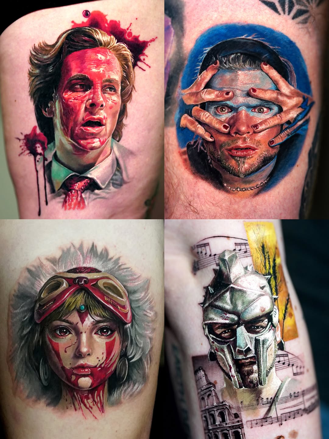 Man covered in blood watercolor tattoo on the upper arm by Eun, Toronto, Ontario