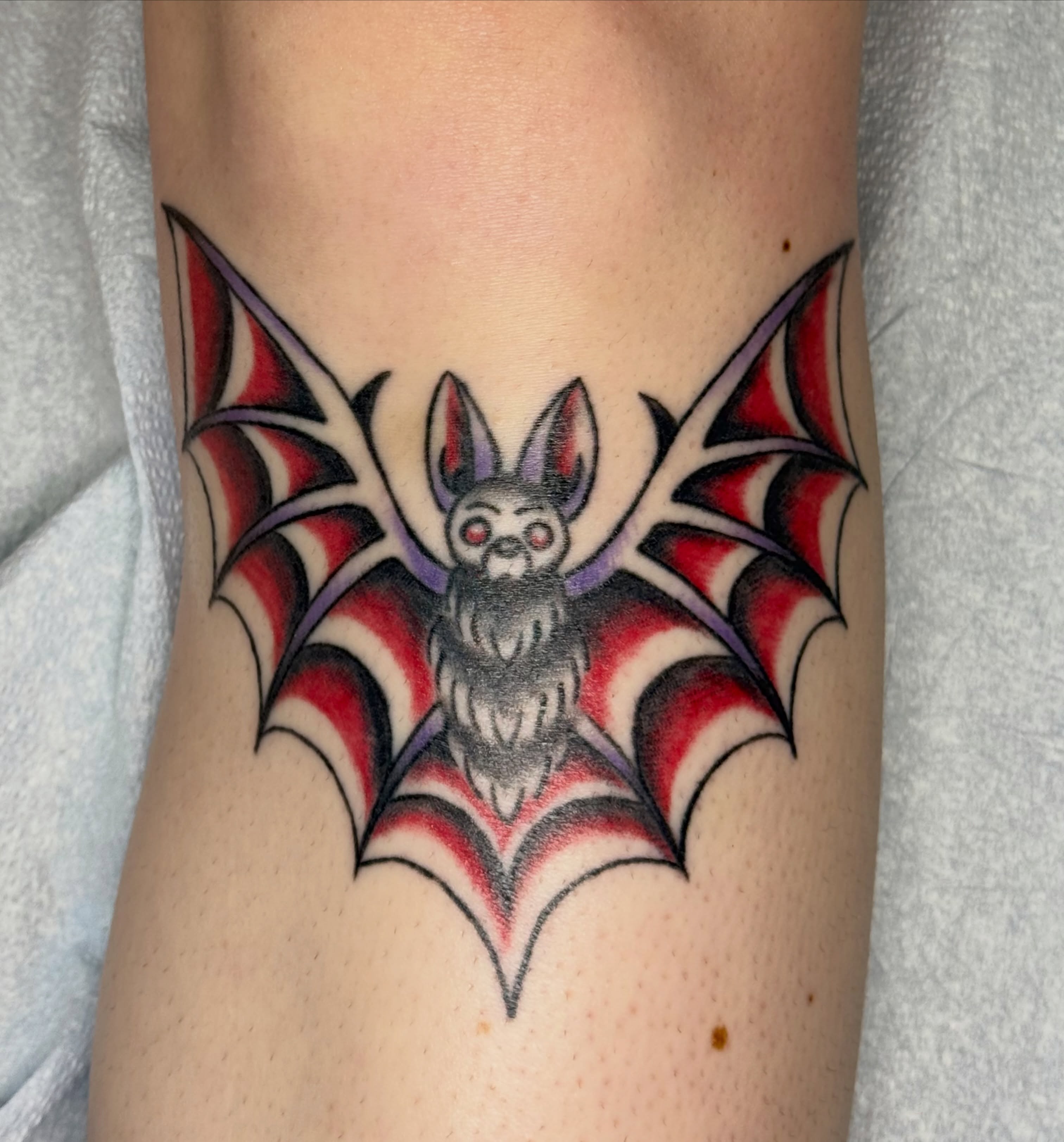 Bat American traditional tattoo on the forearm by Kaysen