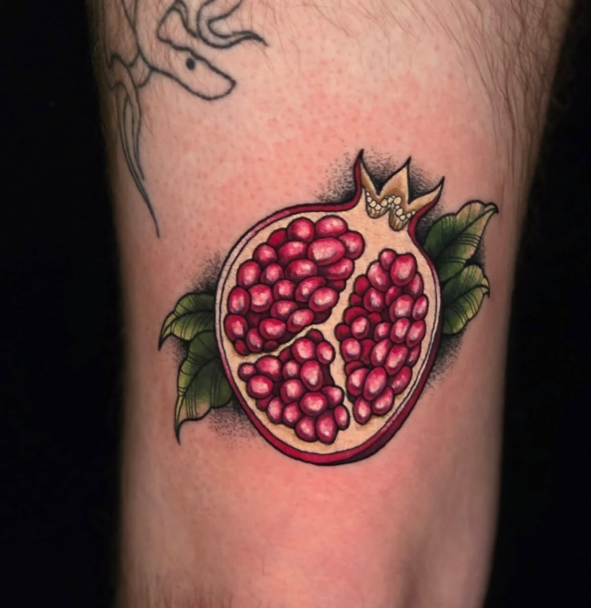 Pomegranate dotwork tattoo on the forearm by Banana Cake