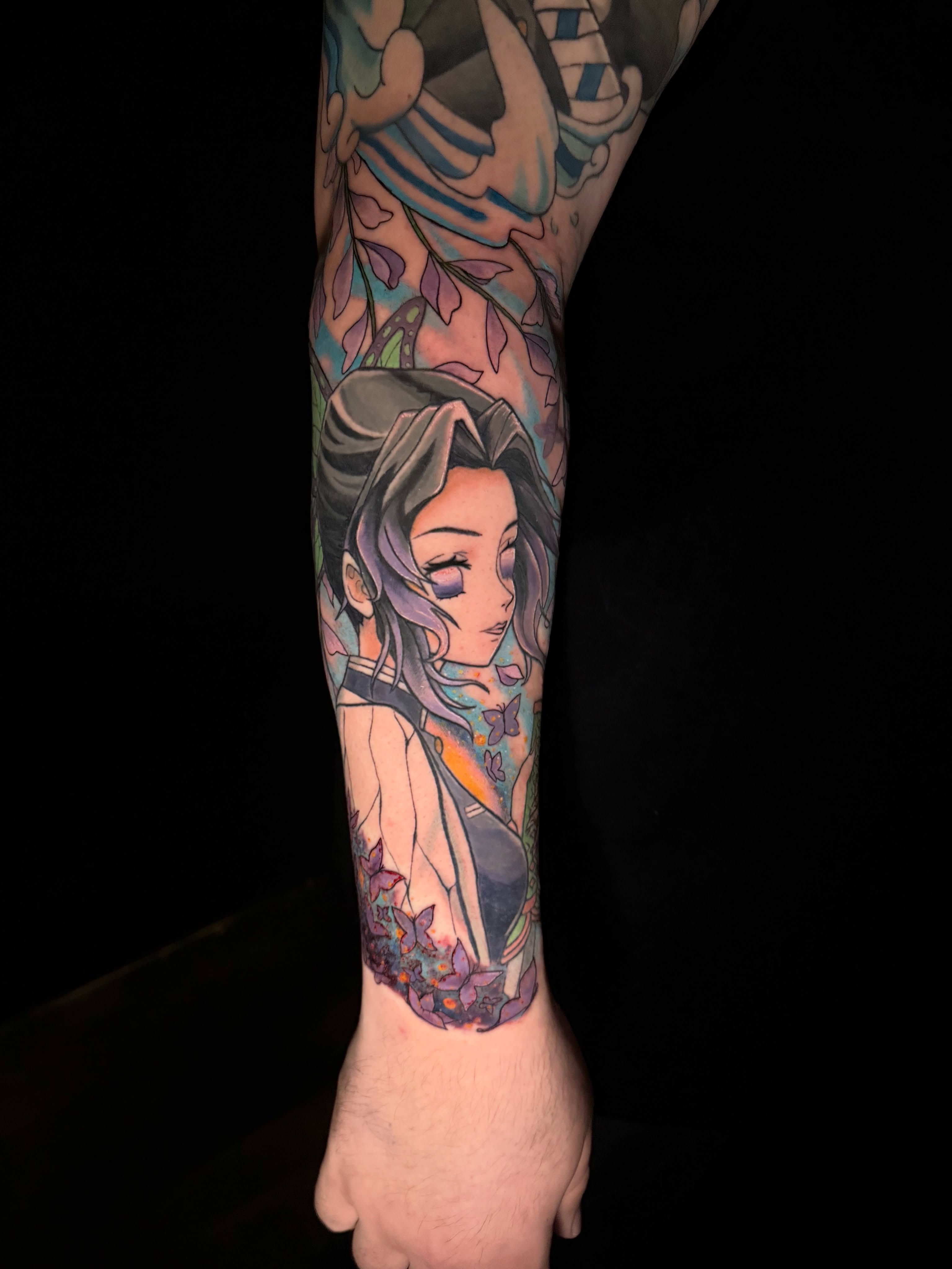 Anime character anime tattoo on the forearm by Cheyenne Ciera Goulish, Warren, Ohio