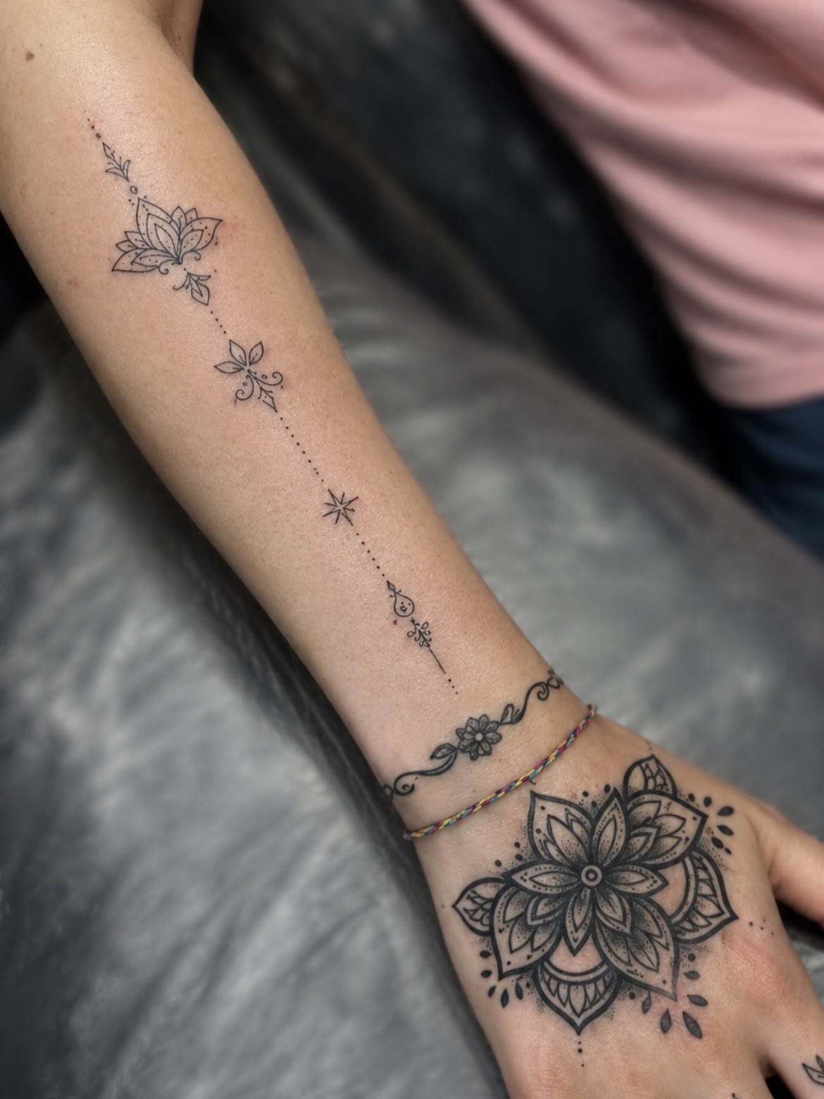 Tattoo by @amber_noir_tattoo — dotwork, geometric