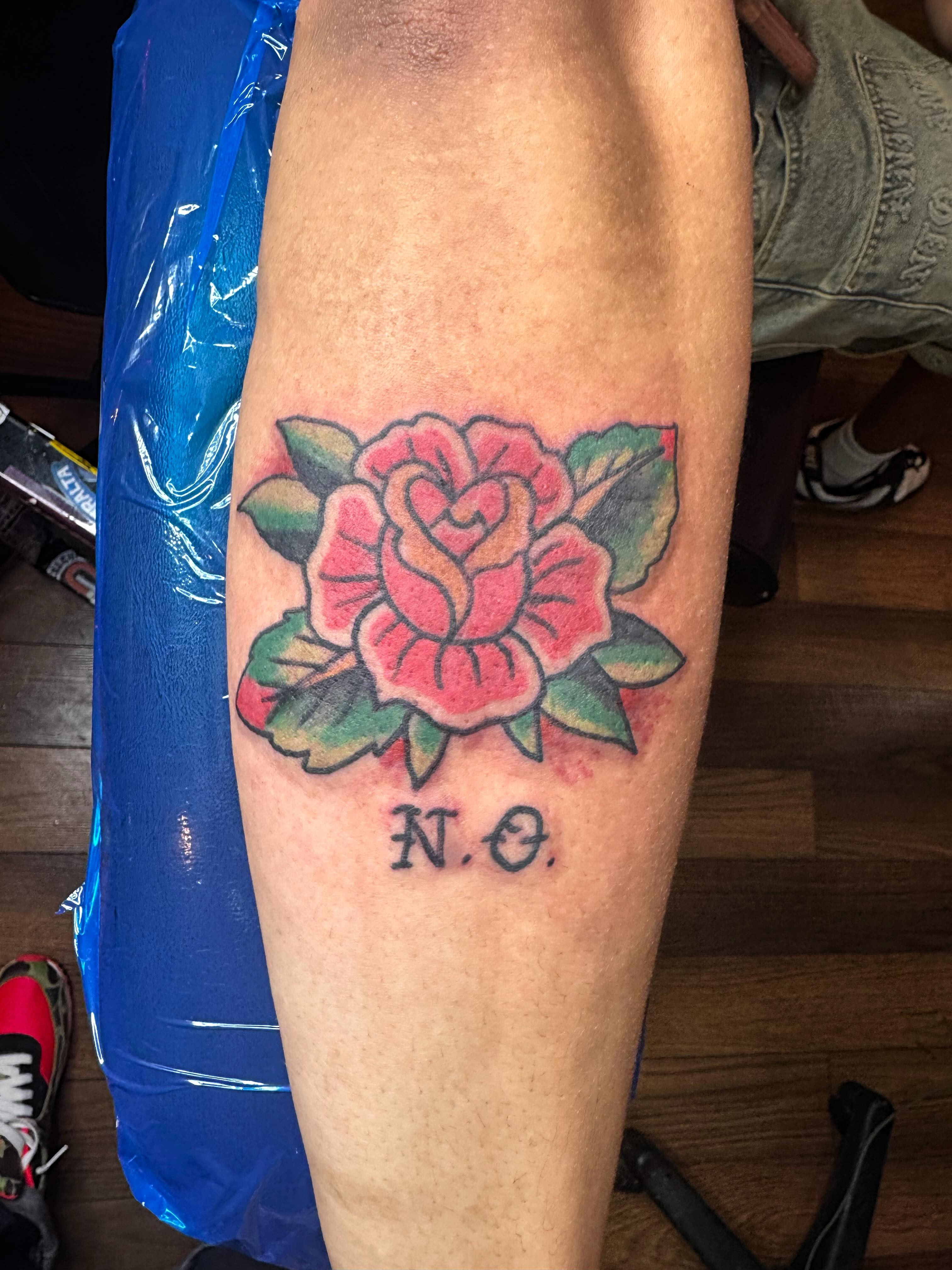 Rose American traditional tattoo on the forearm by @brocks_tatt_attic_, New Orleans, Louisiana