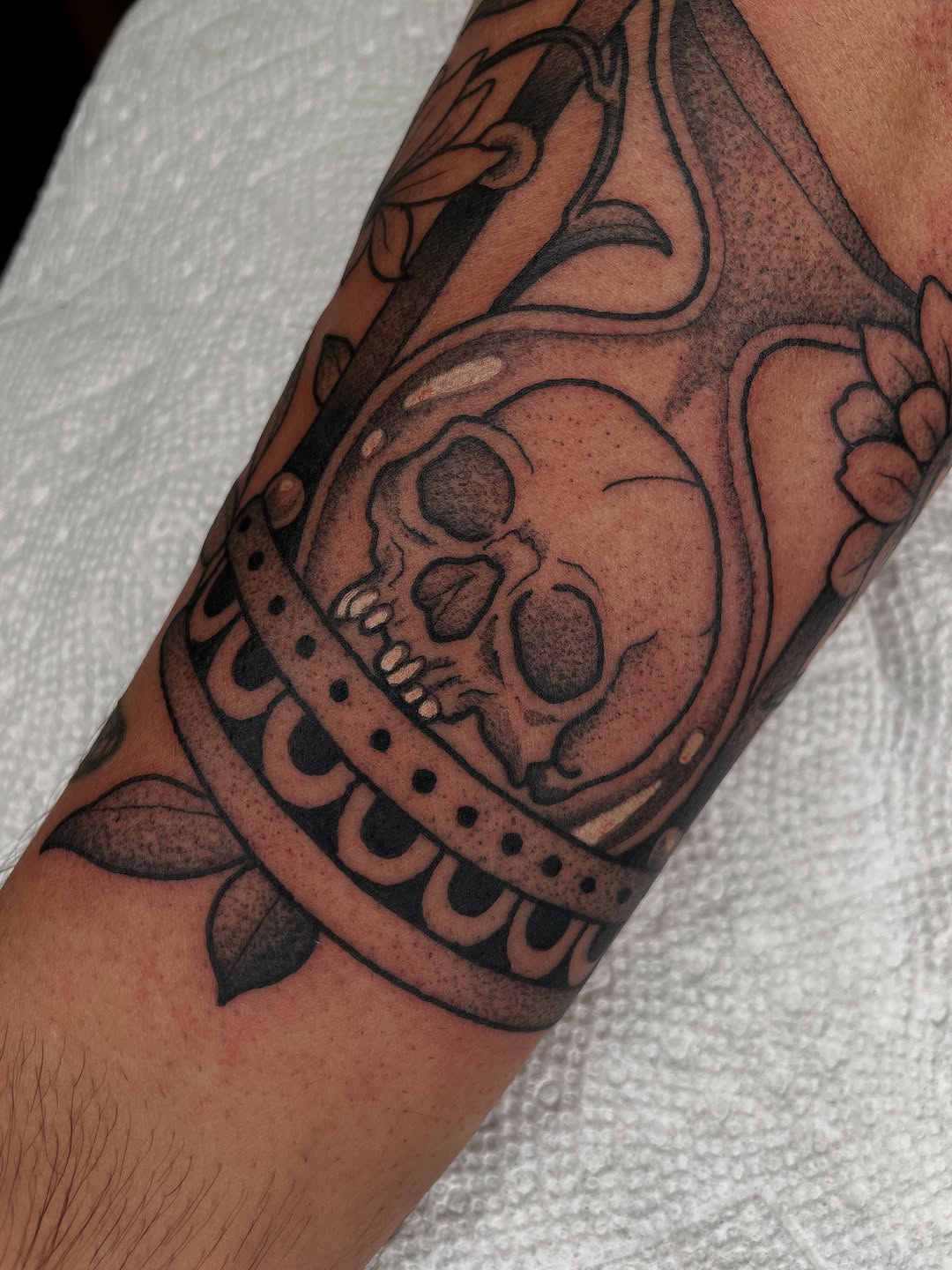Tattoo by @emilyluxtattoos — black_and_grey, dotwork
