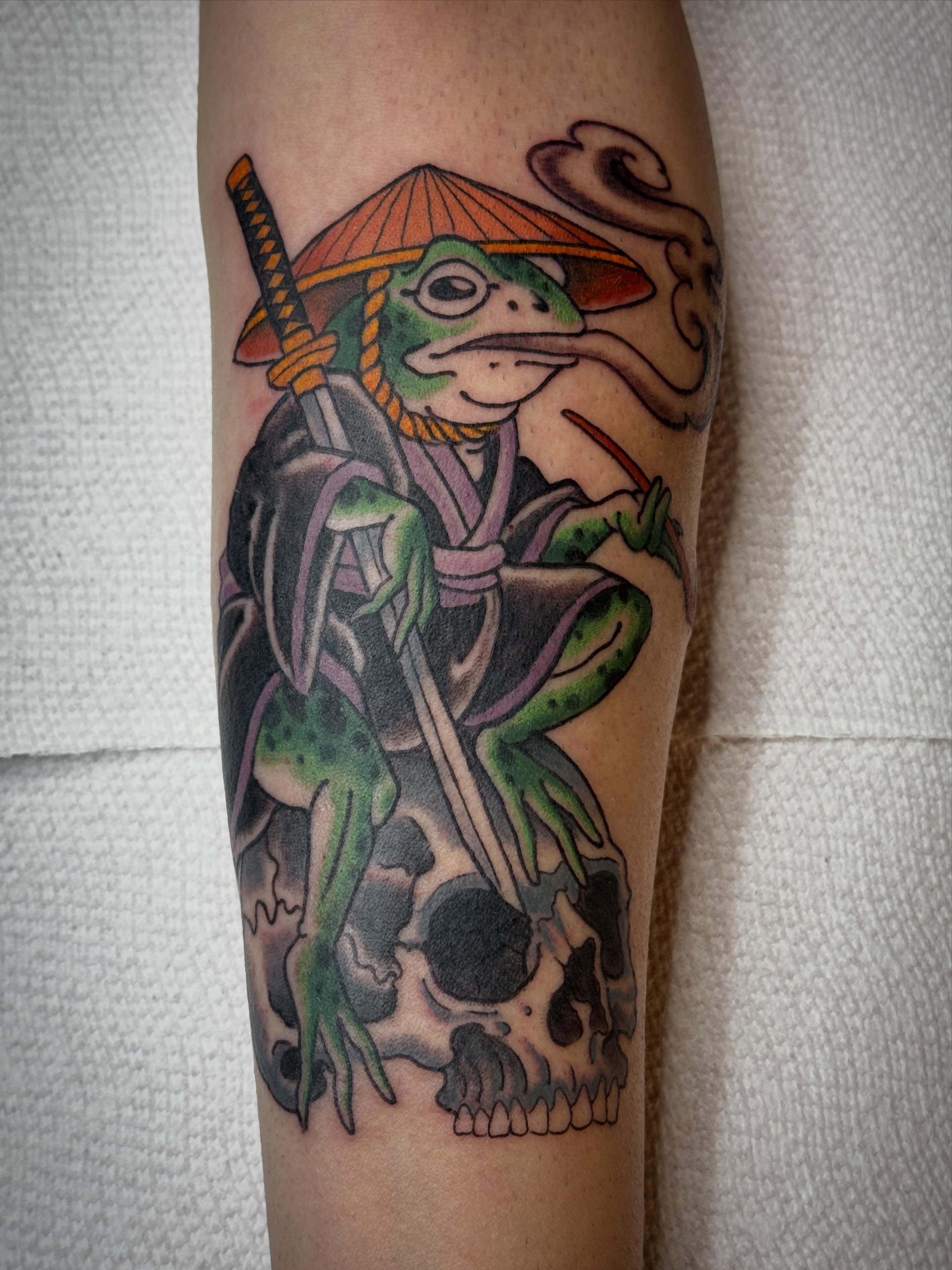 Frog samurai japanese irezumi tattoo on the forearm by Tattooer by Trade Wannabe Artist at Heart