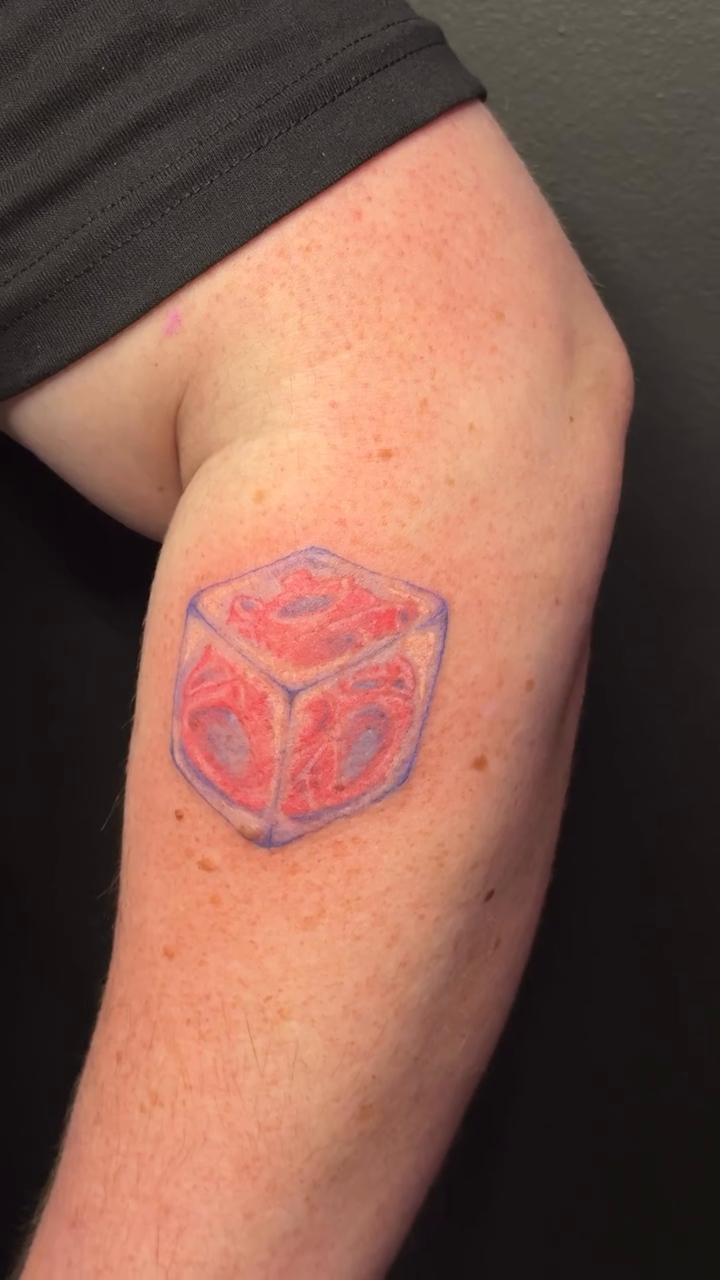 3D cube tattoo minimalist tattoo on the upper arm by dewduls :), Berkeley, California