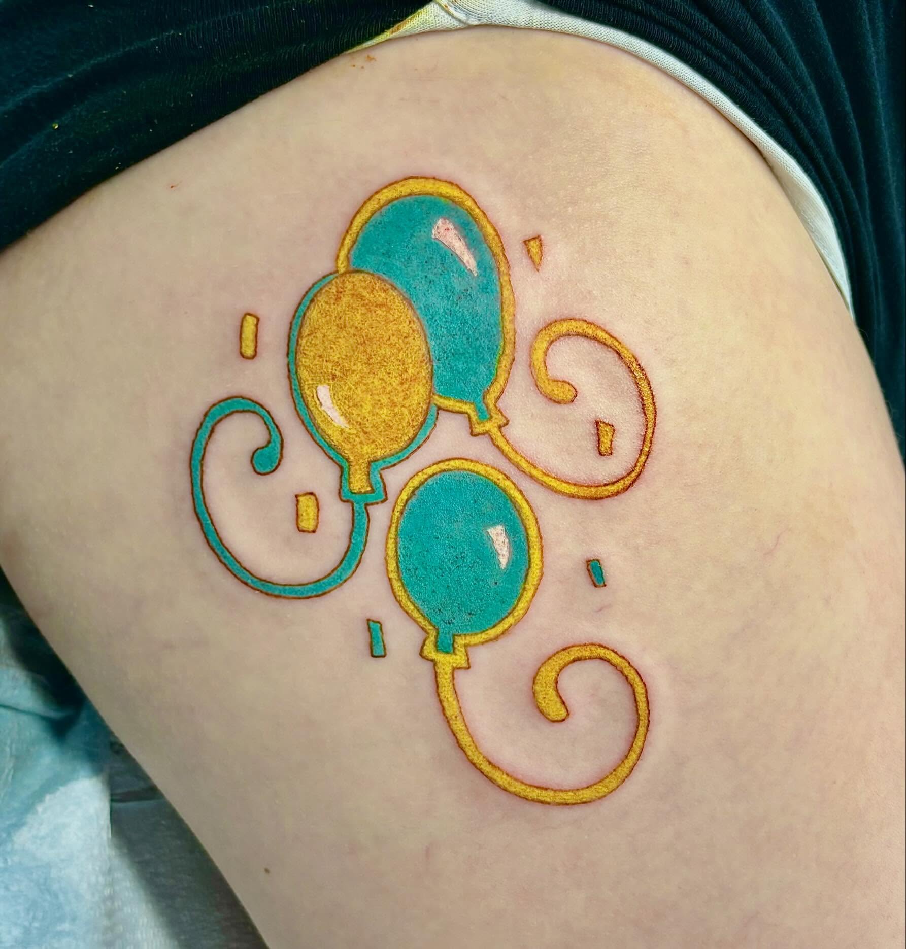 Balloons dotwork tattoo on the thigh by ✮ ✄ star ✮ ✄
