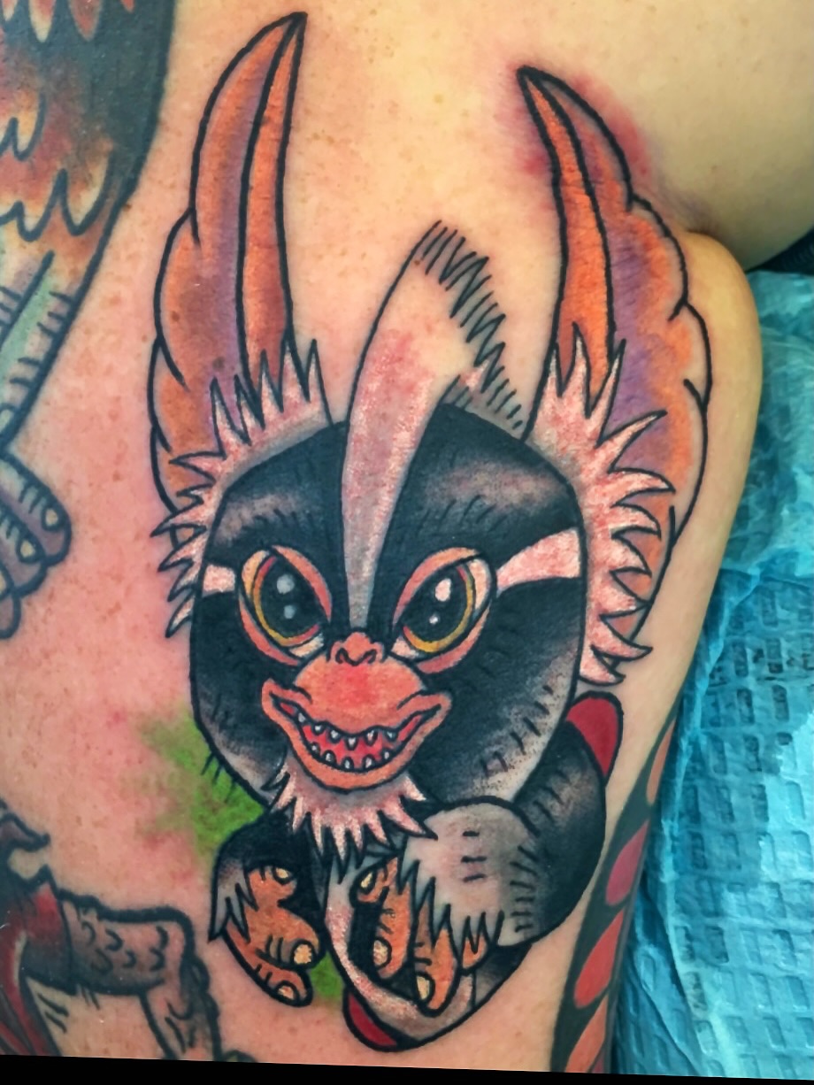 Monster American traditional tattoo on the thigh by Aidan Monahan Tattoo