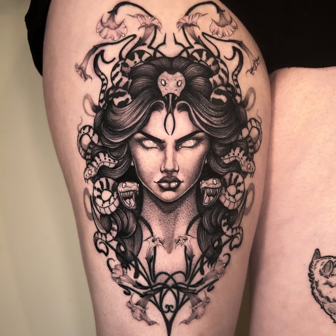 Tattoo by @crystalthornstattoo — black_and_grey, realism