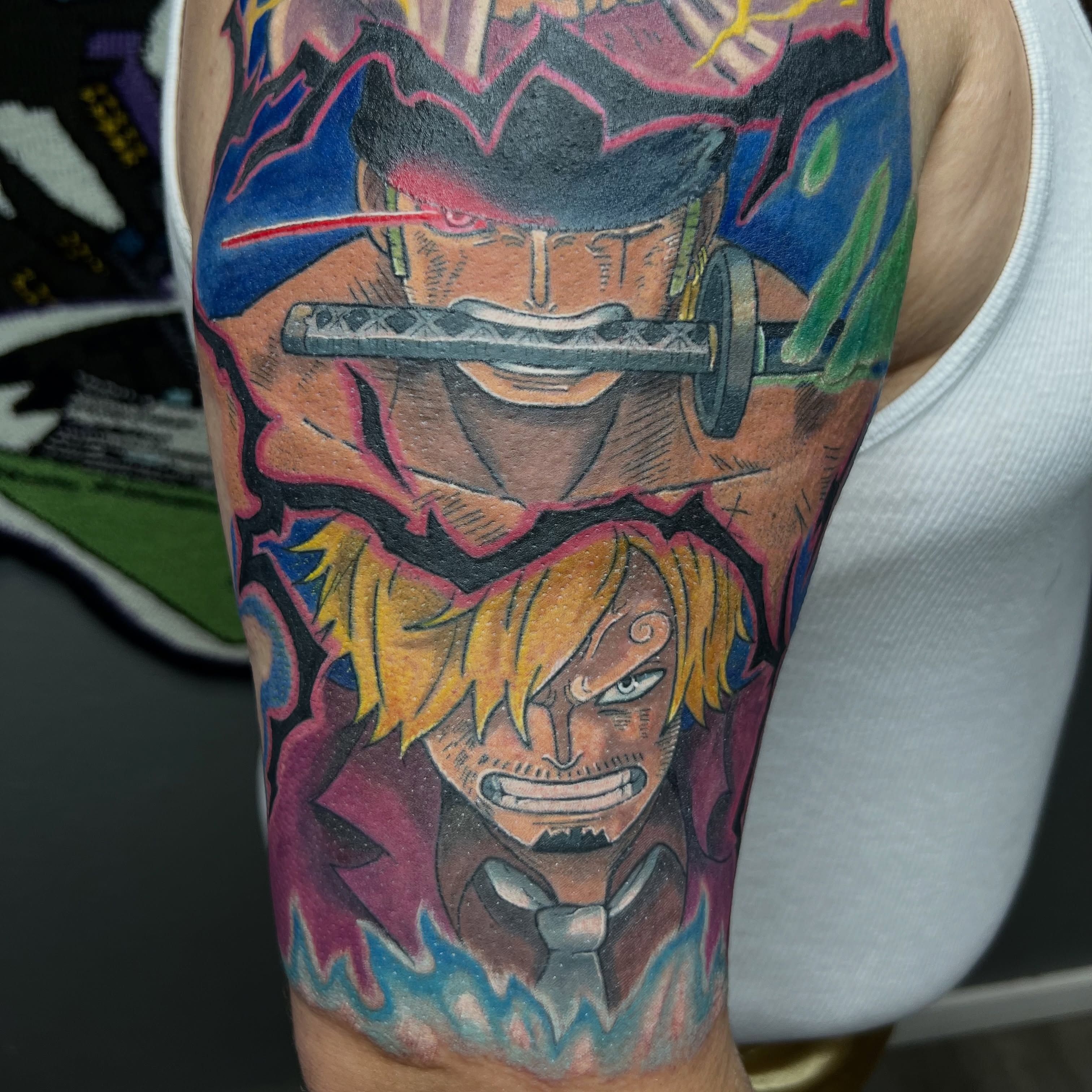 Tattoo by @luckyleftytattoos — anime, dotwork