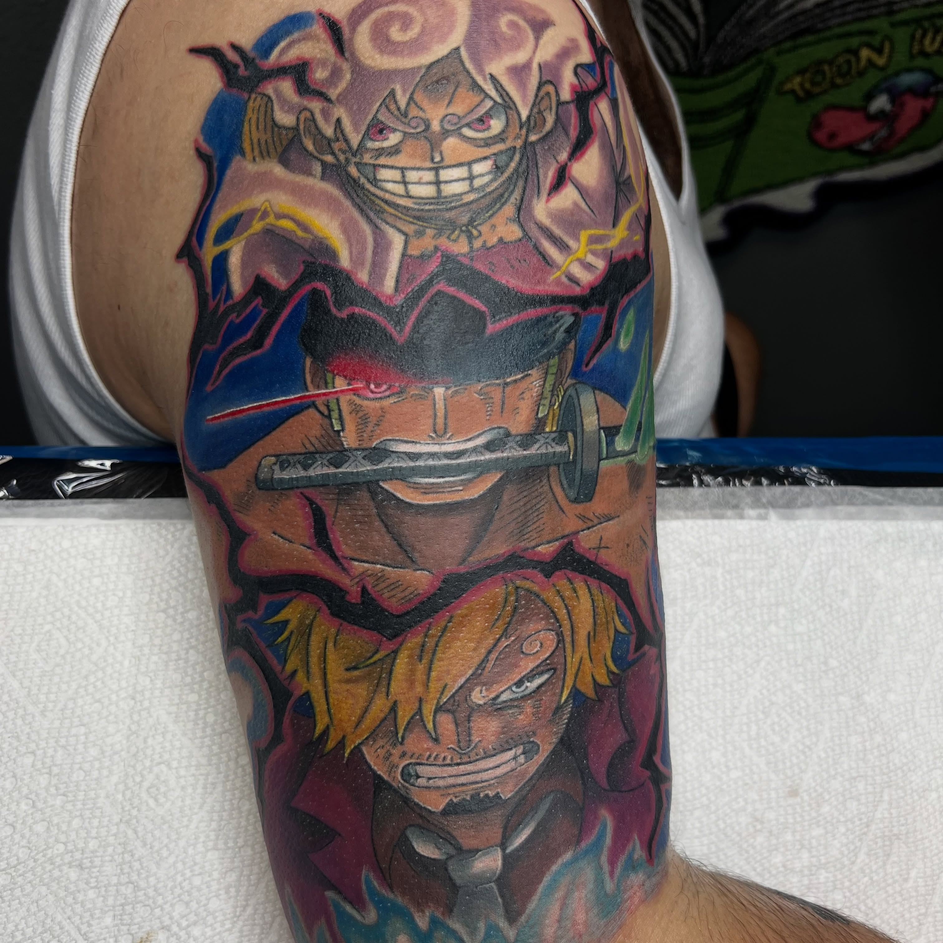 Tattoo by @luckyleftytattoos — anime, dotwork