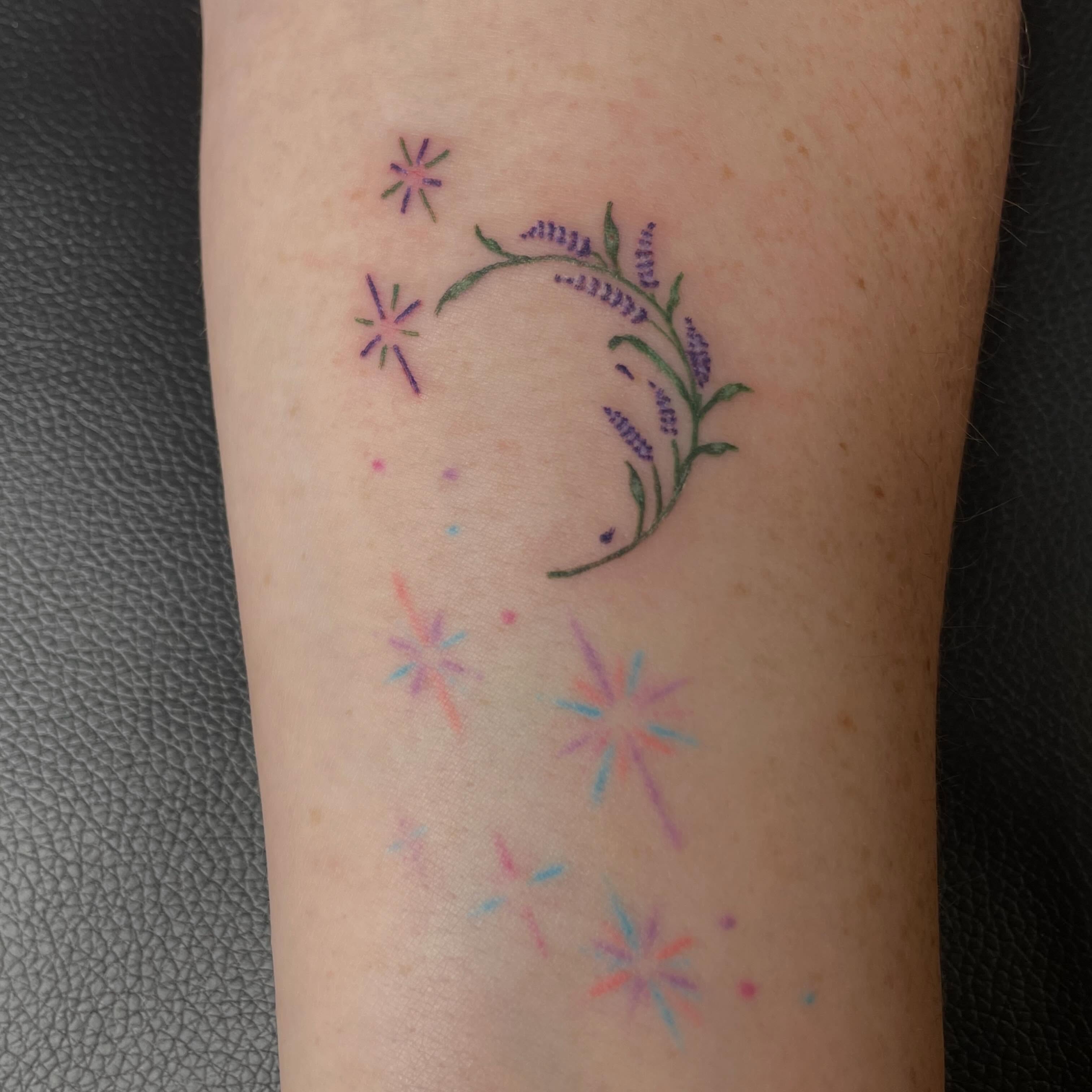 Flower vine dotwork tattoo on the forearm by Avalon Sable