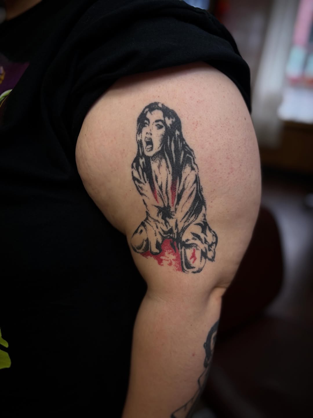 Tattoo by @deetstattoos — black_and_grey, trash_polka