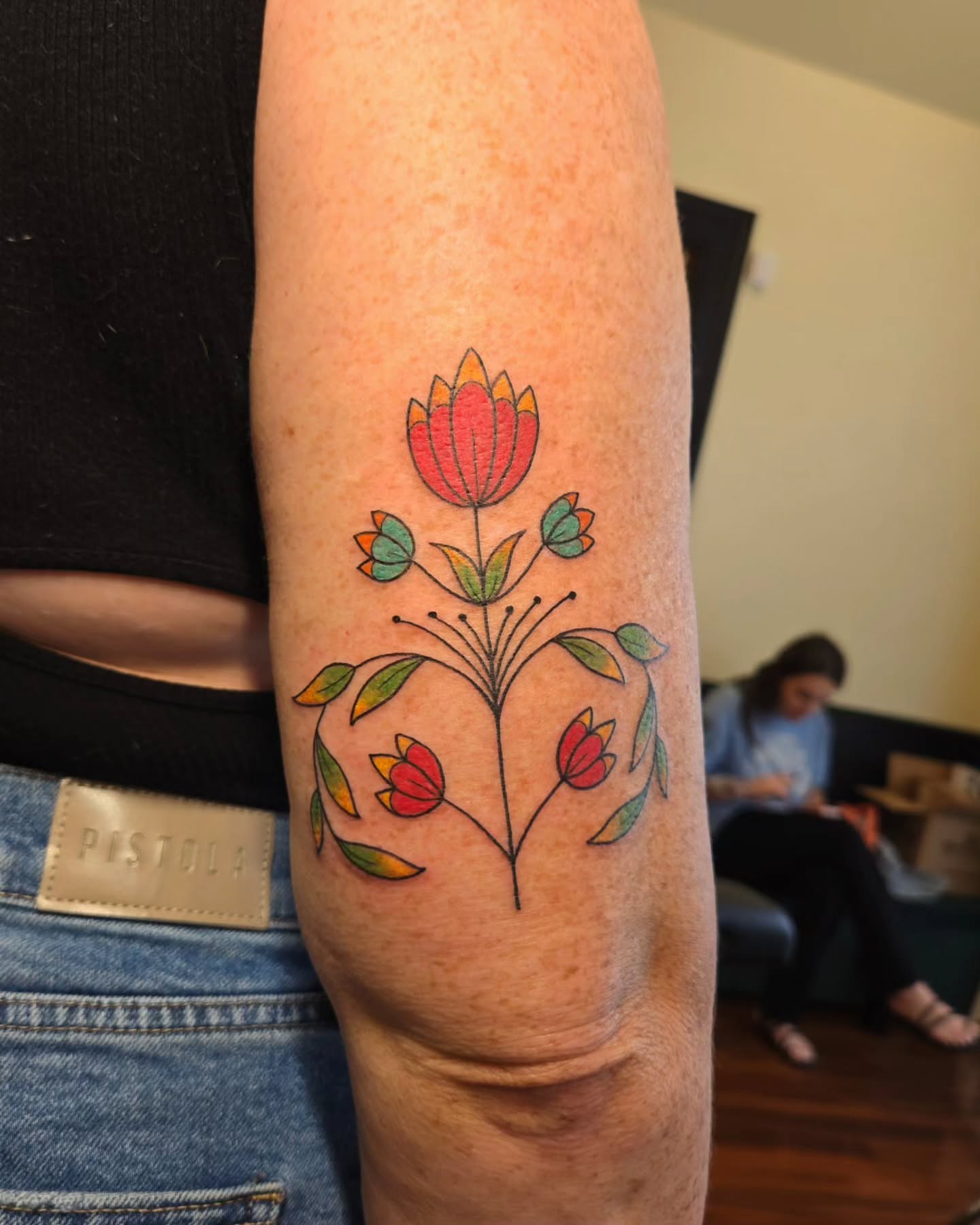 Floral arrangement ornamental tattoo on the forearm by jo(rdan)