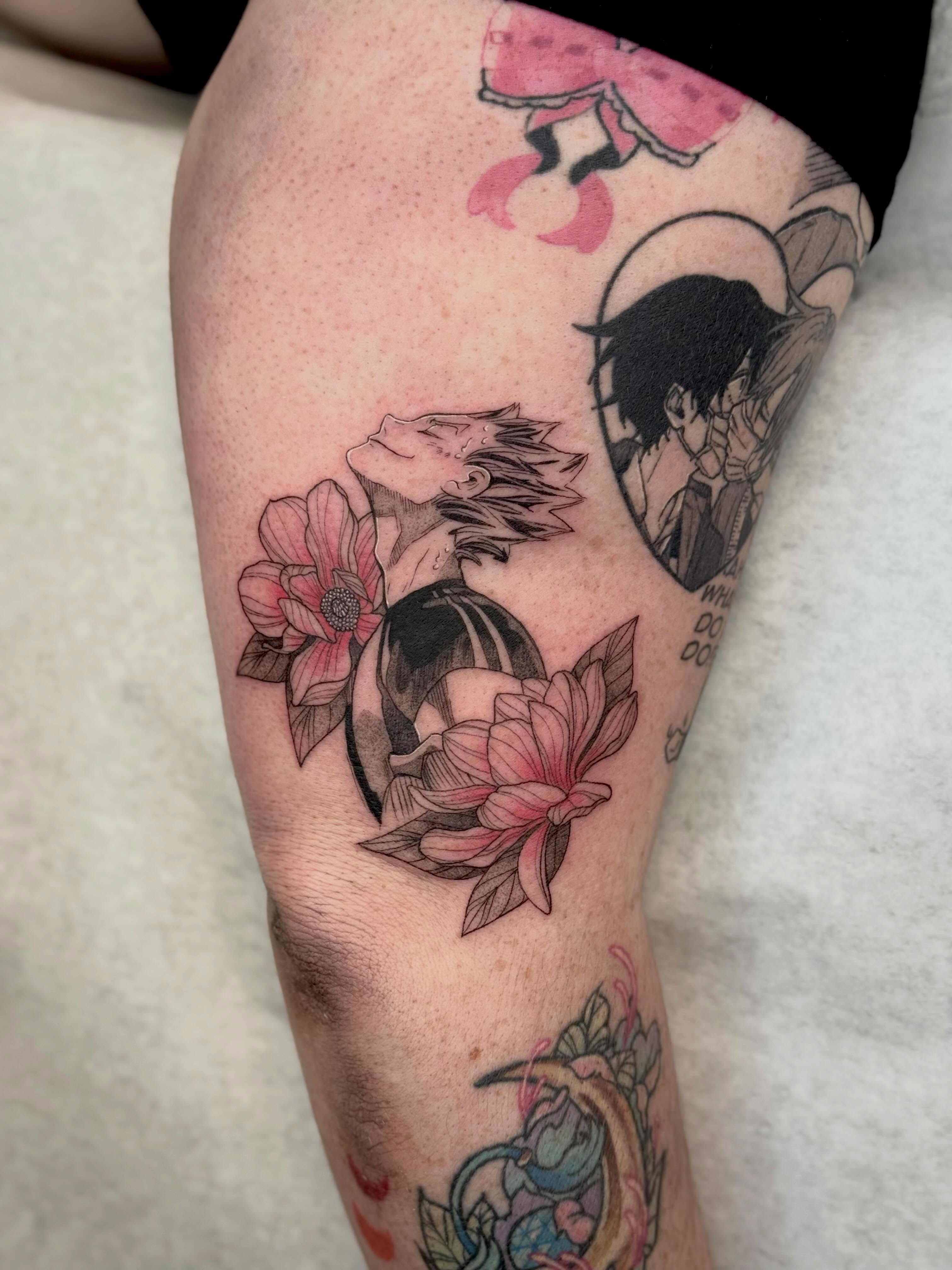 Tattoo by @emkriegart — dotwork, anime